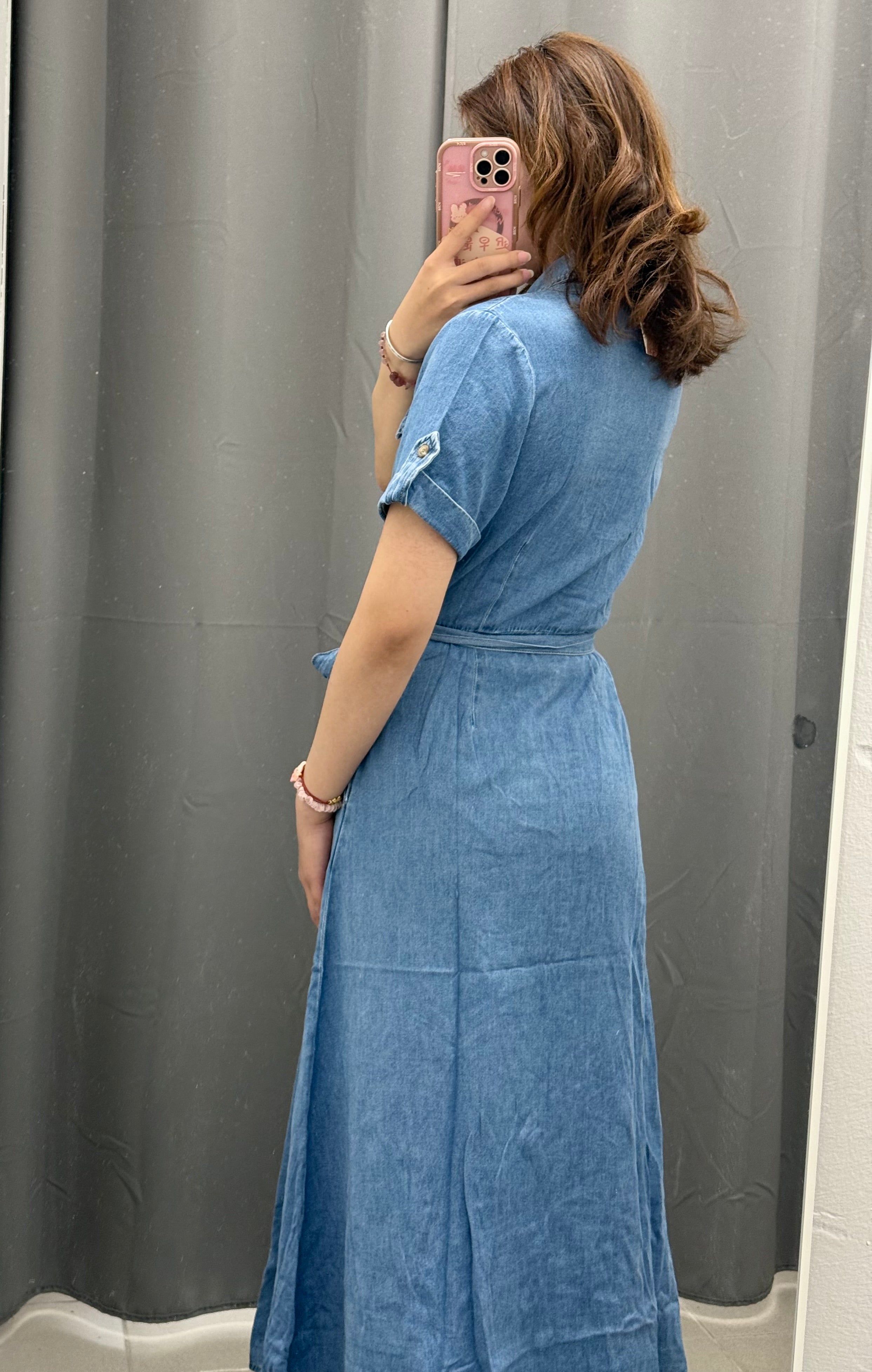 Abito denim lungo con taschini e cinta N3012 FGD MODA