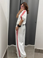 Set coordinato Giacca con manica 3/4 e Pantaloni a palazzo con coulisse con strisce laterali FGD MODA