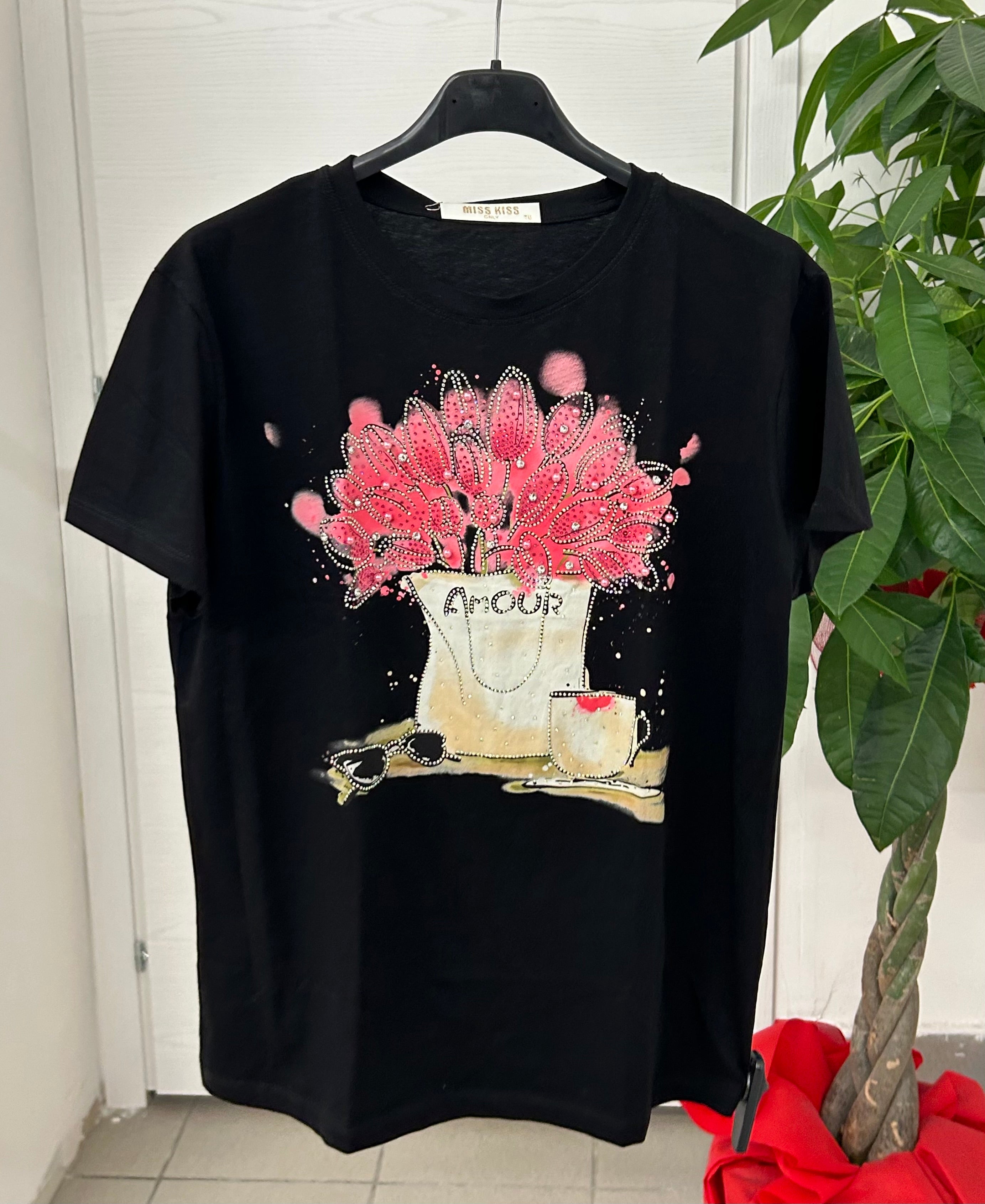 T-shirt a fantasia con brillantini FGD MODA