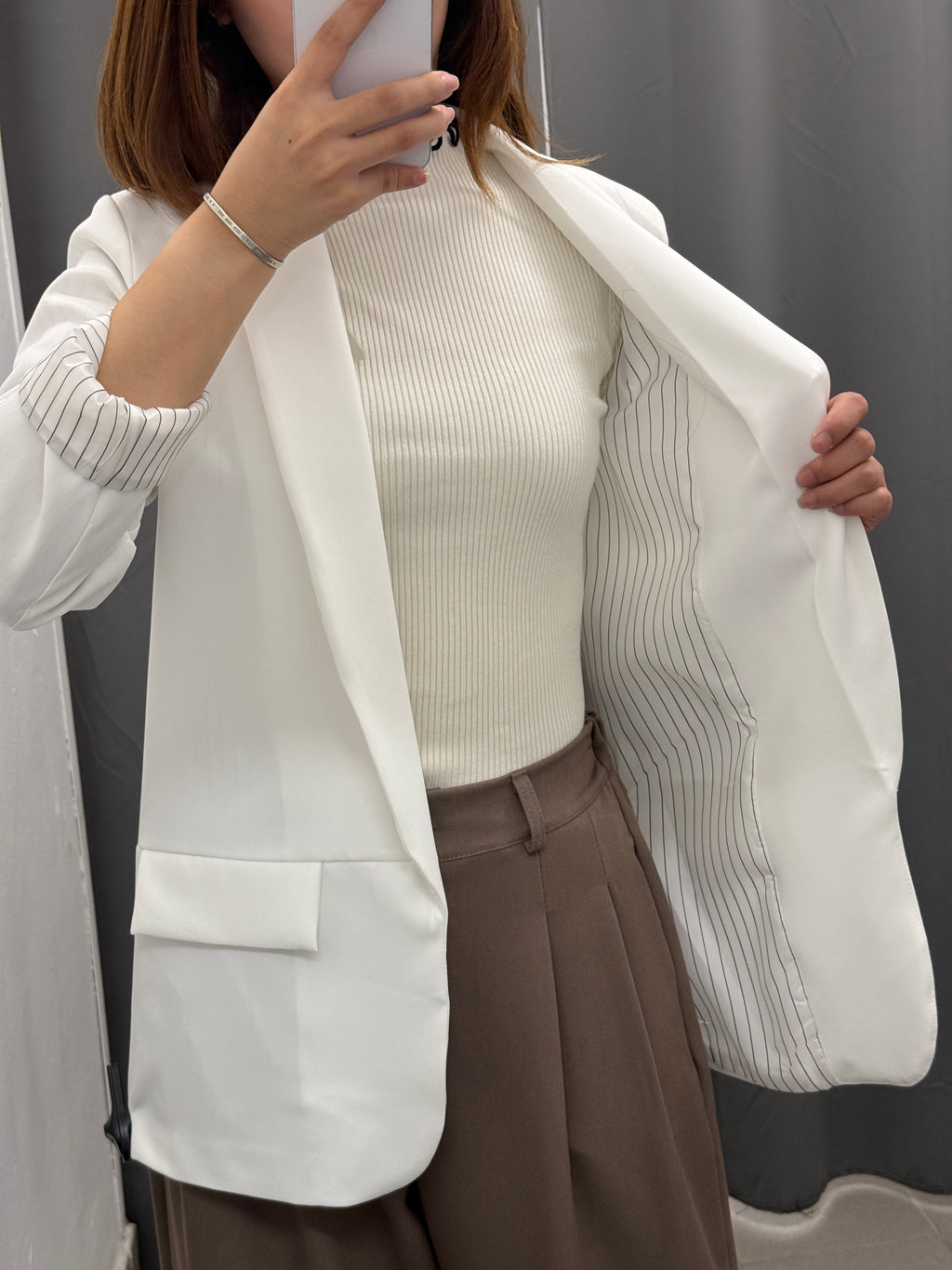 Giacca blazer over fit con fordera a righe senza chiusura FGD MODA