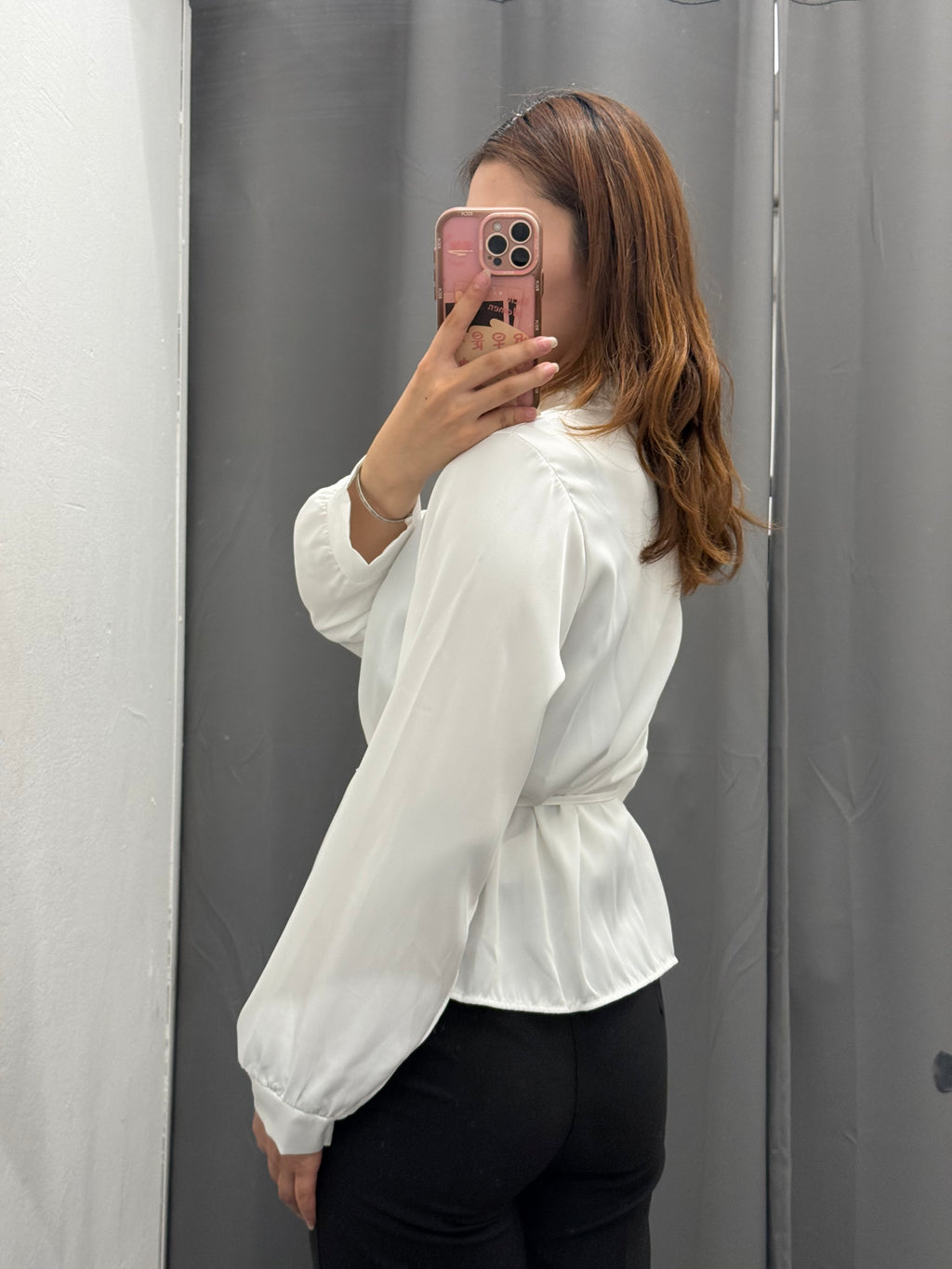 Camicia Effetto Raso A Maniche Lunghe Con Cinta FGD MODA