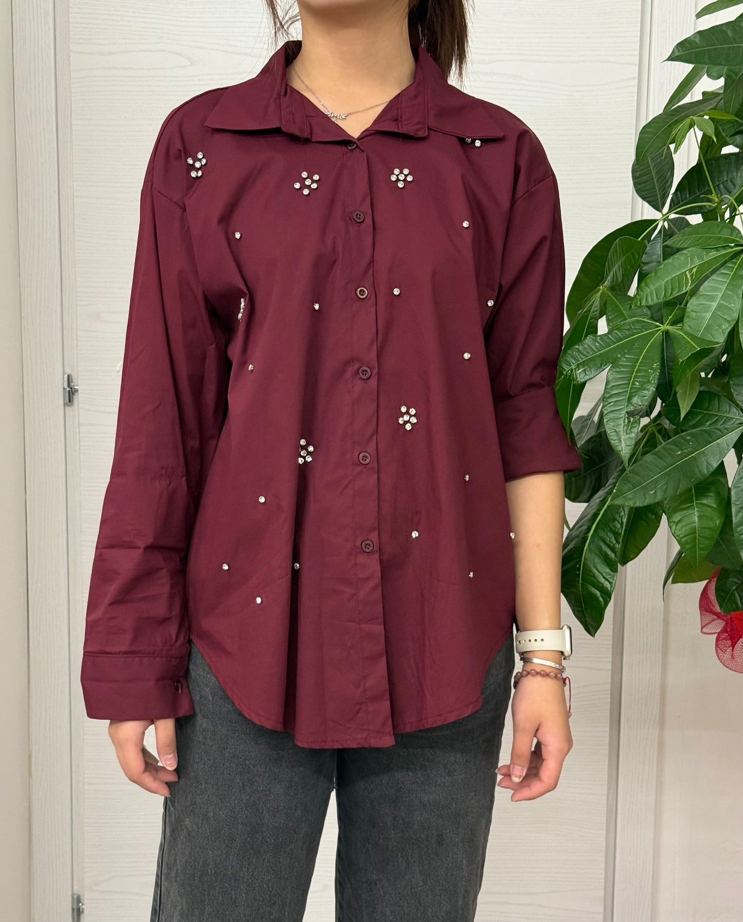 Camicia in cotone a maniche lunghe con strass FGD MODA