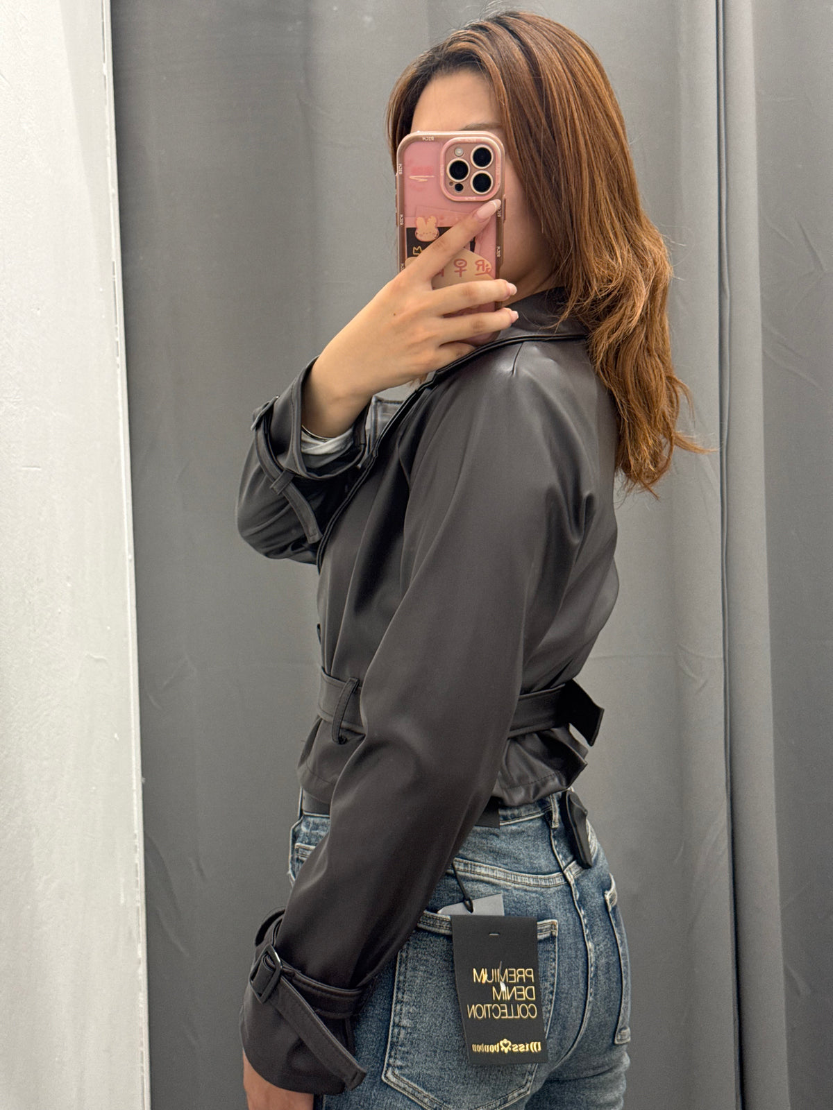 Giacca In Ecopelle Crop Fit Con Cinta FGD MODA