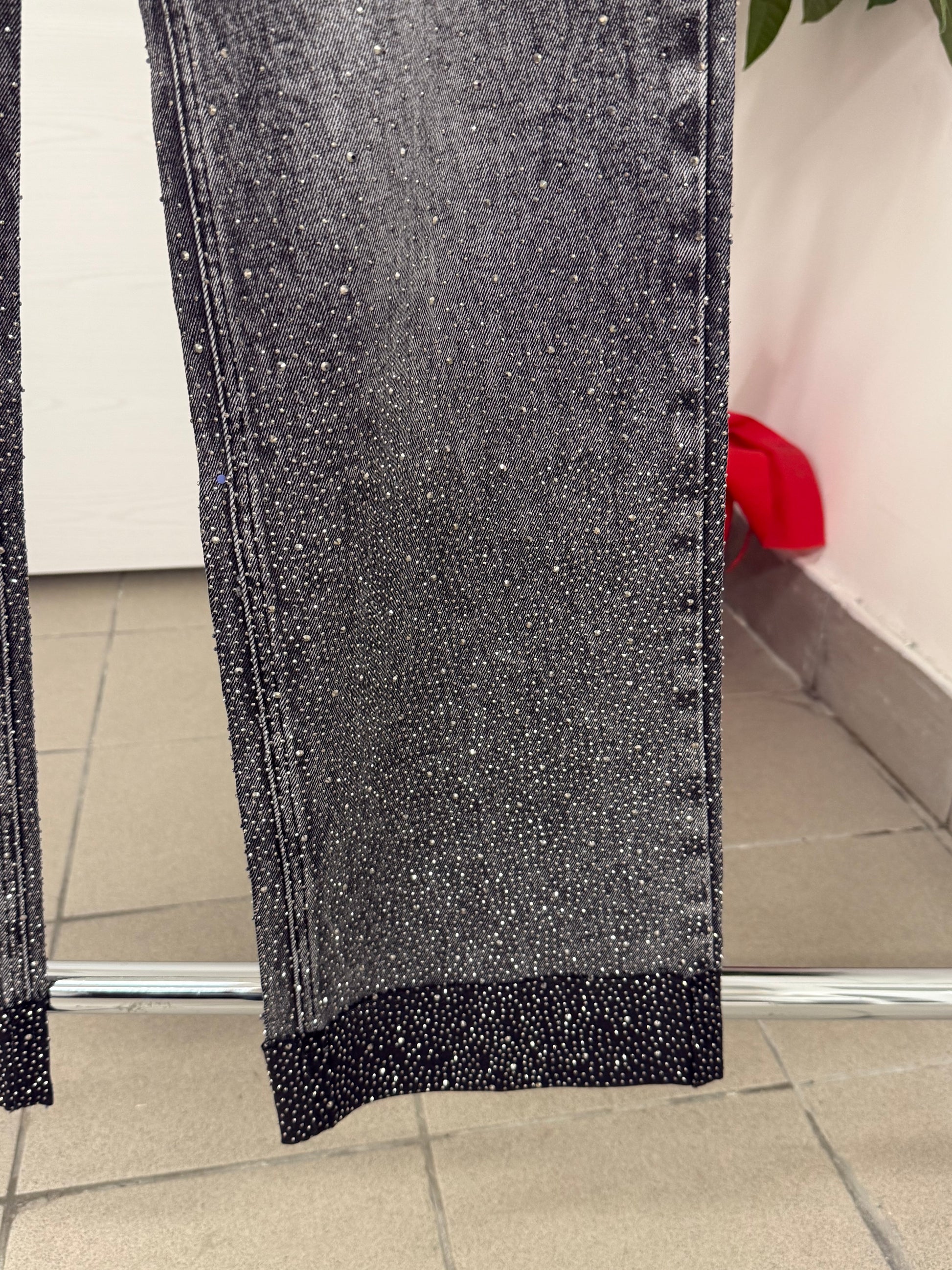 Jeans a palazzo brillantinato con risvolto con doppia abbottonatura FGD MODA