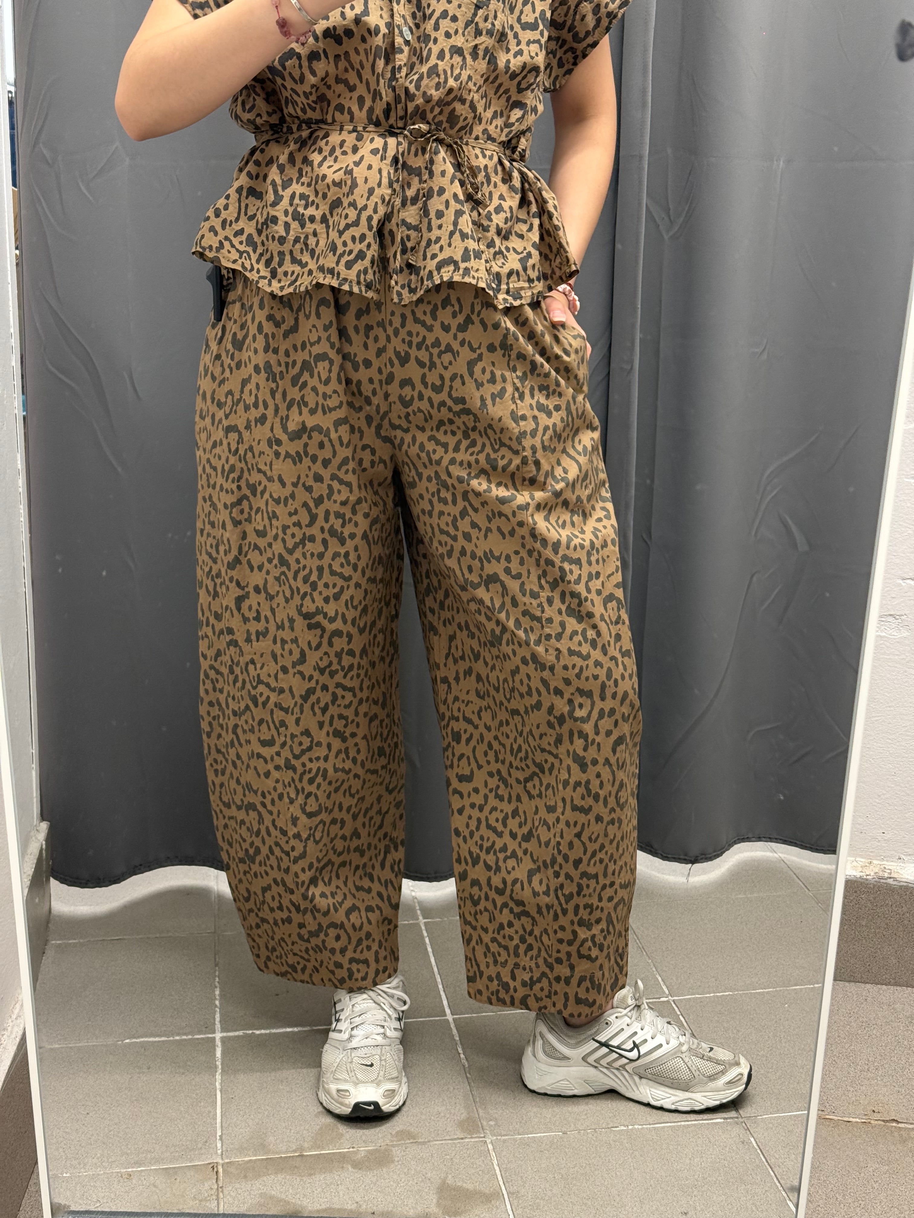 Pantaloni Balloon 100% Cotone Stampa Leopardata FGD MODA