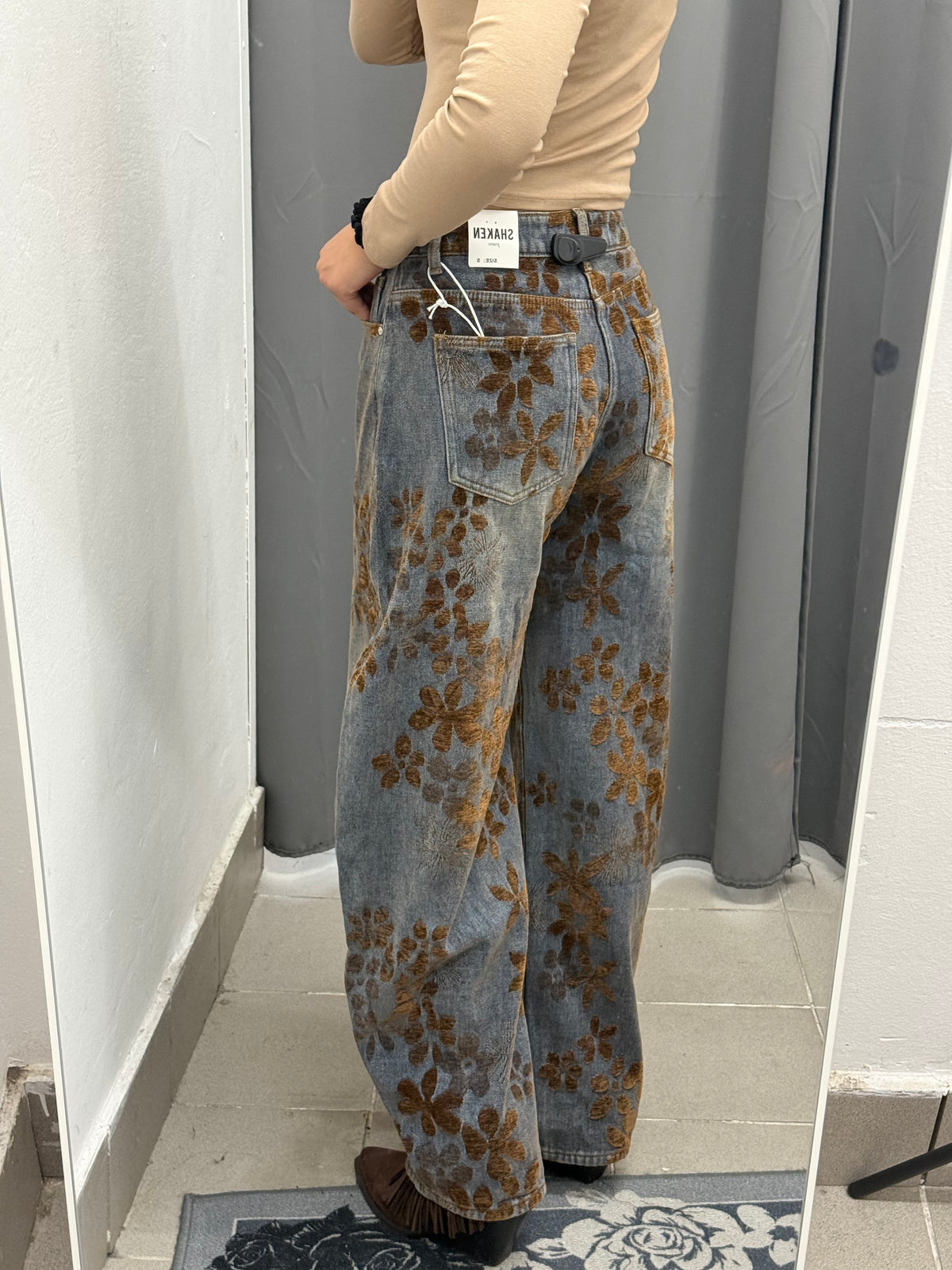 Jeans Balloon Con Stampe Fiorate In Velluto SK1185 FGD MODA