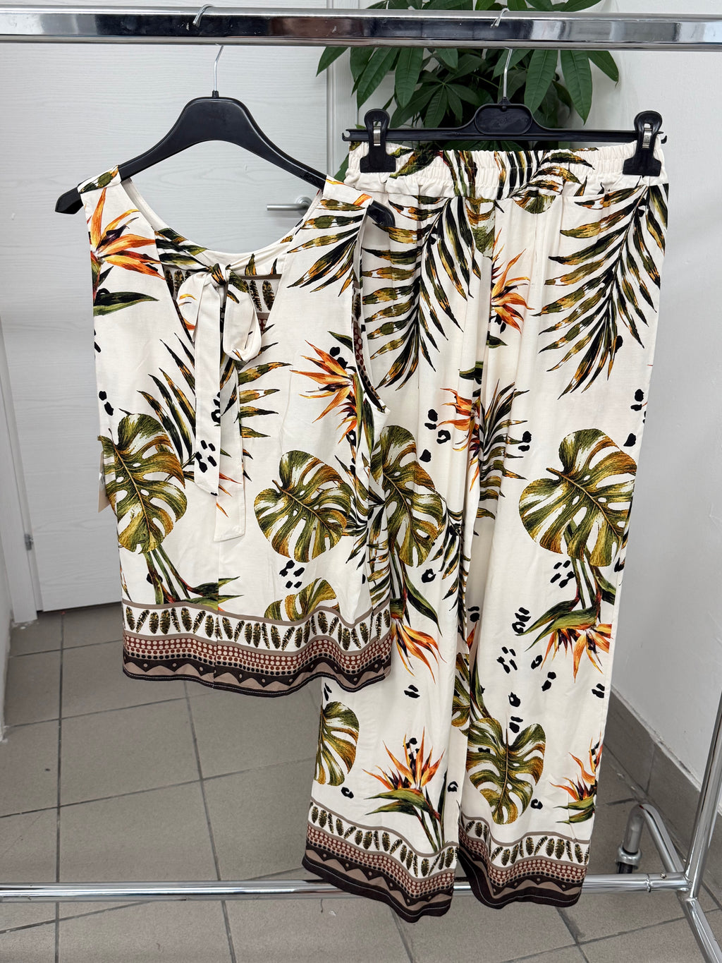 Set Coordinato 100% Viscosa Canotta e Pantaloni a Palazzo a Fantasia FGD MODA