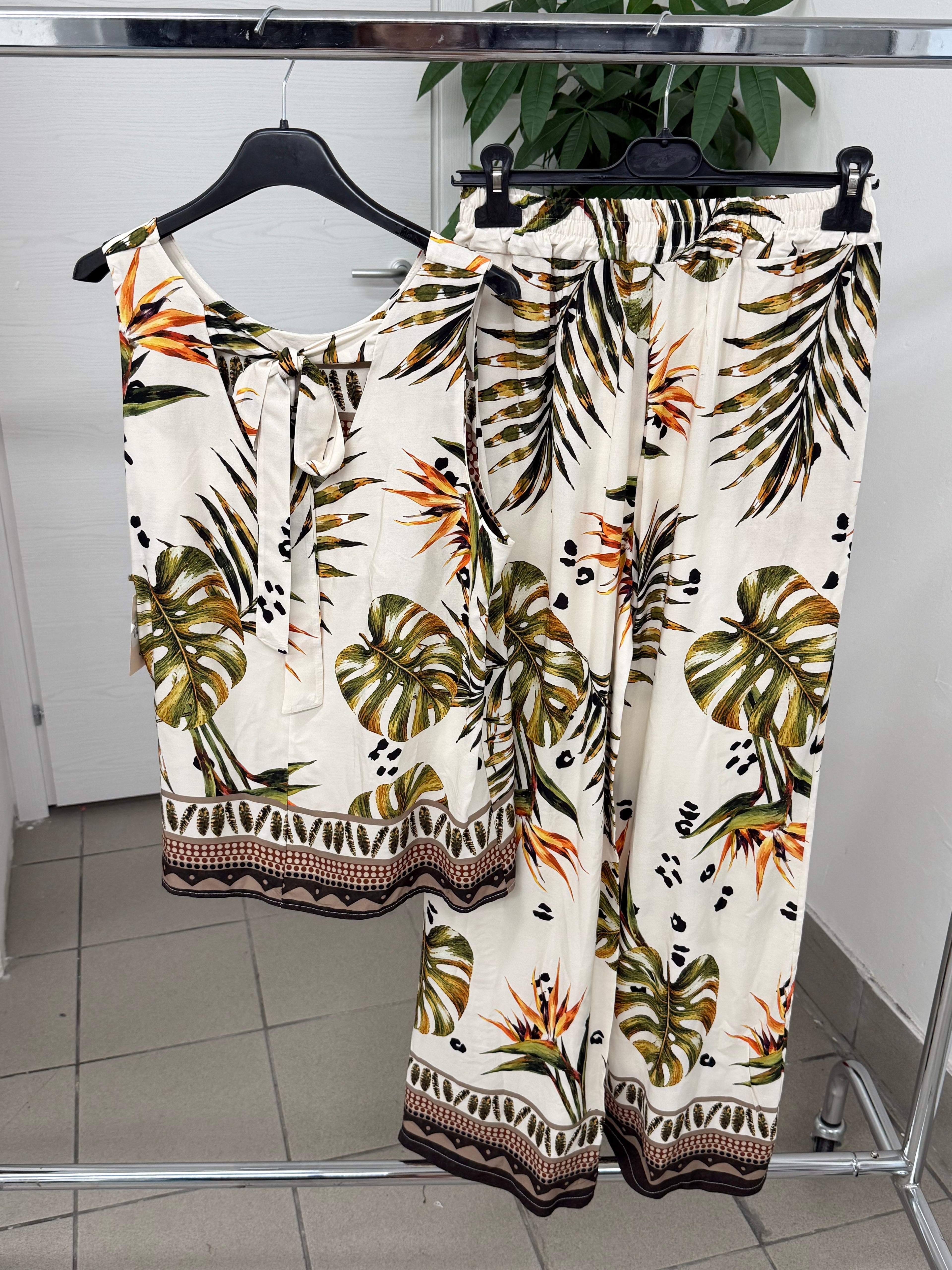 Set Coordinato 100% Viscosa Canotta e Pantaloni a Palazzo a Fantasia FGD MODA