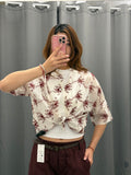 Camicia in Tencel Semitrasparente con Ricami Fiorati Manica 3/4 FGD MODA