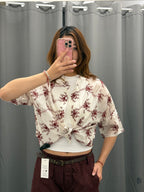 Camicia in Tencel Semitrasparente con Ricami Fiorati Manica 3/4 FGD MODA
