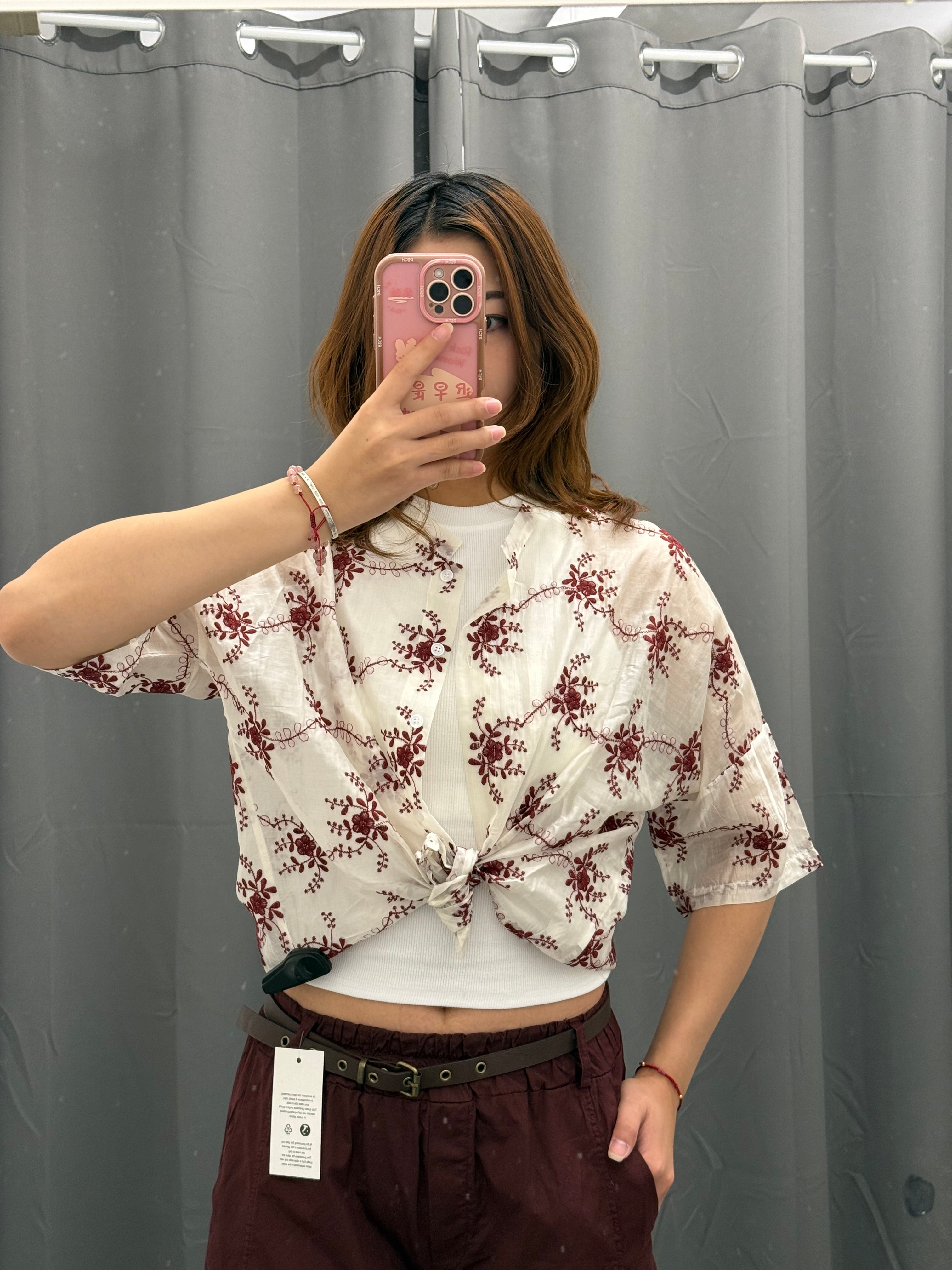 Camicia in Tencel Semitrasparente con Ricami Fiorati Manica 3/4 FGD MODA