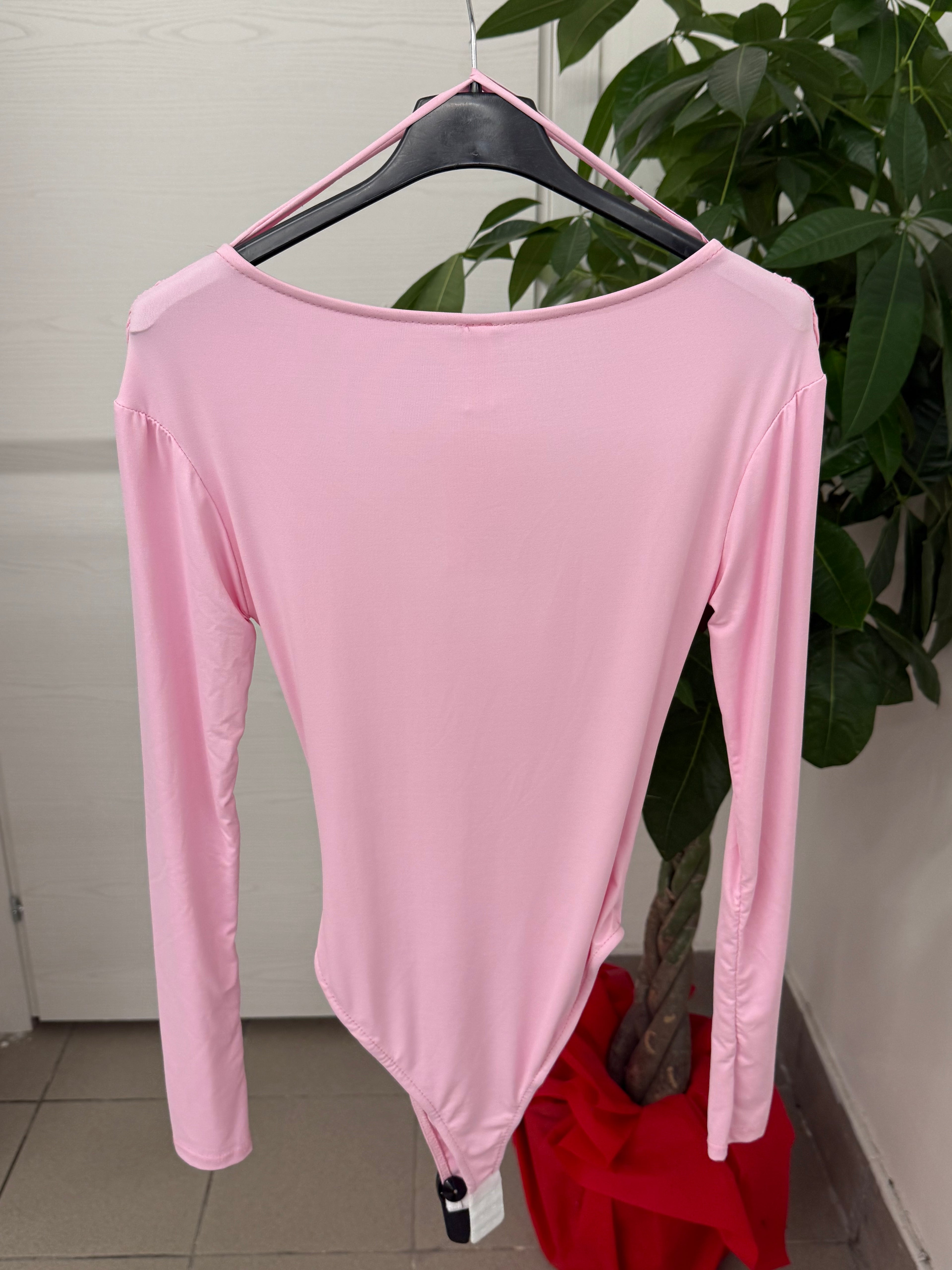 Body tinta unita scollo a V con balze con manicotto