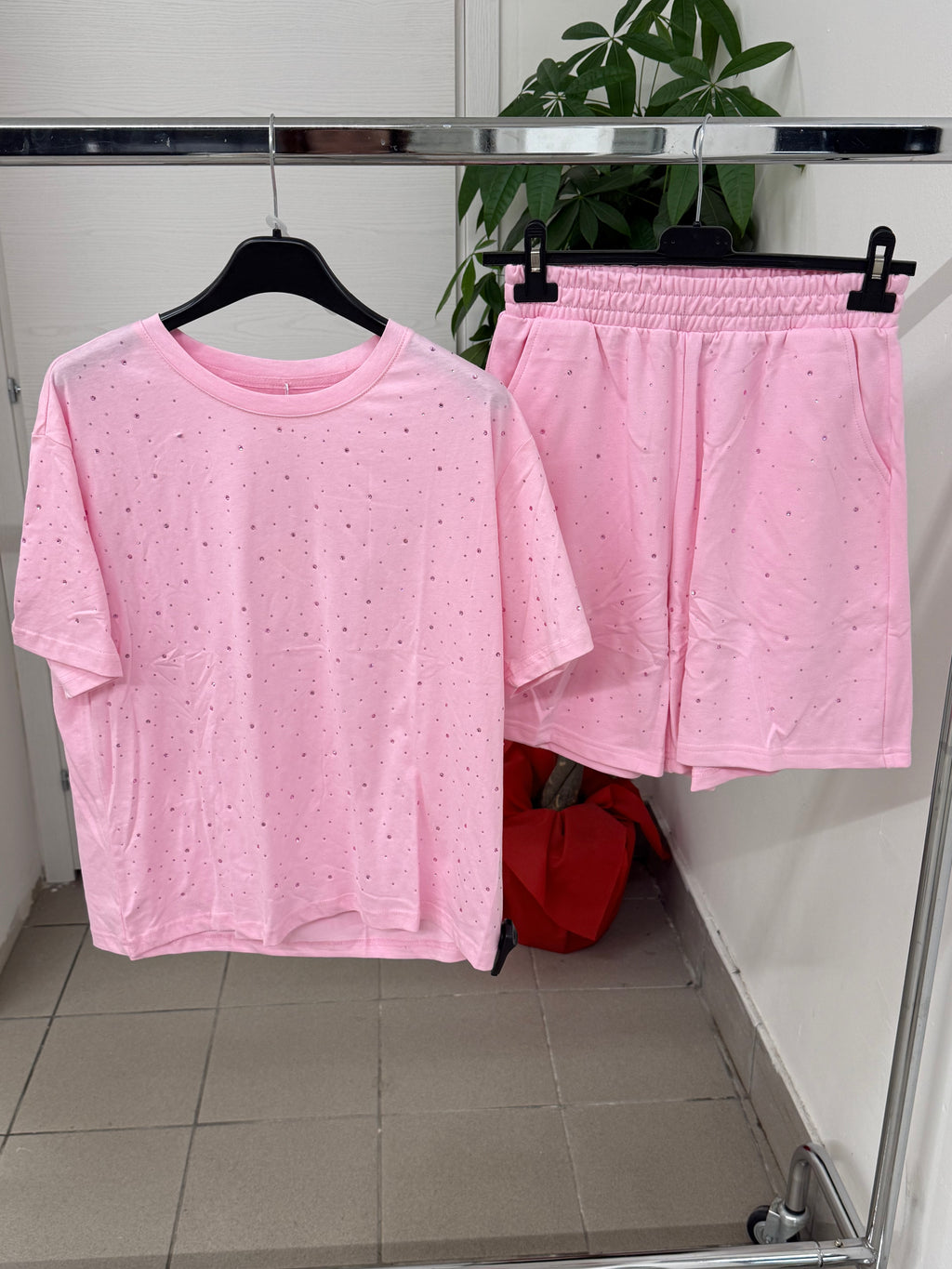 Set coordinato in cotone T-shirt e Pantaloncini con brillantini FGD MODA