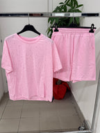Set coordinato in cotone T-shirt e Pantaloncini con brillantini FGD MODA