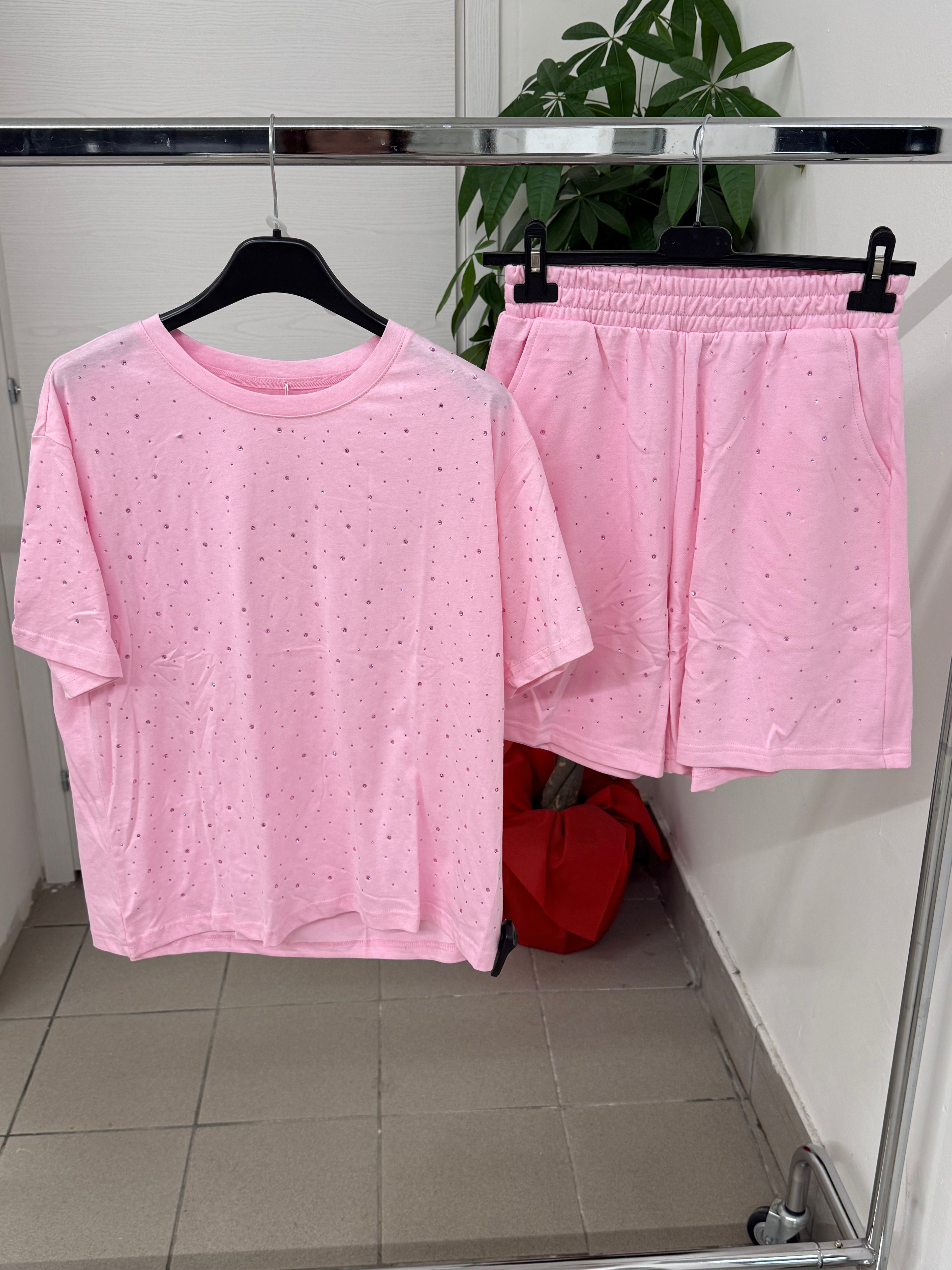 Set coordinato in cotone T-shirt e Pantaloncini con brillantini FGD MODA