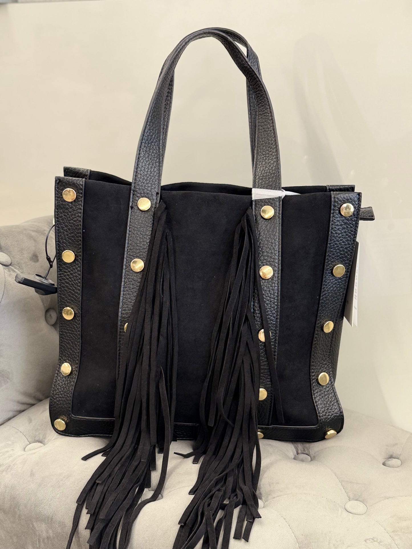 Borsa da spalla in camoscio con frange con tracolla FGD MODA