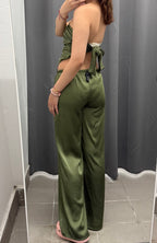 Set Coordinato Effetto Raso Top a Fazzoletto e Pantaloni a Palazzo FGD MODA