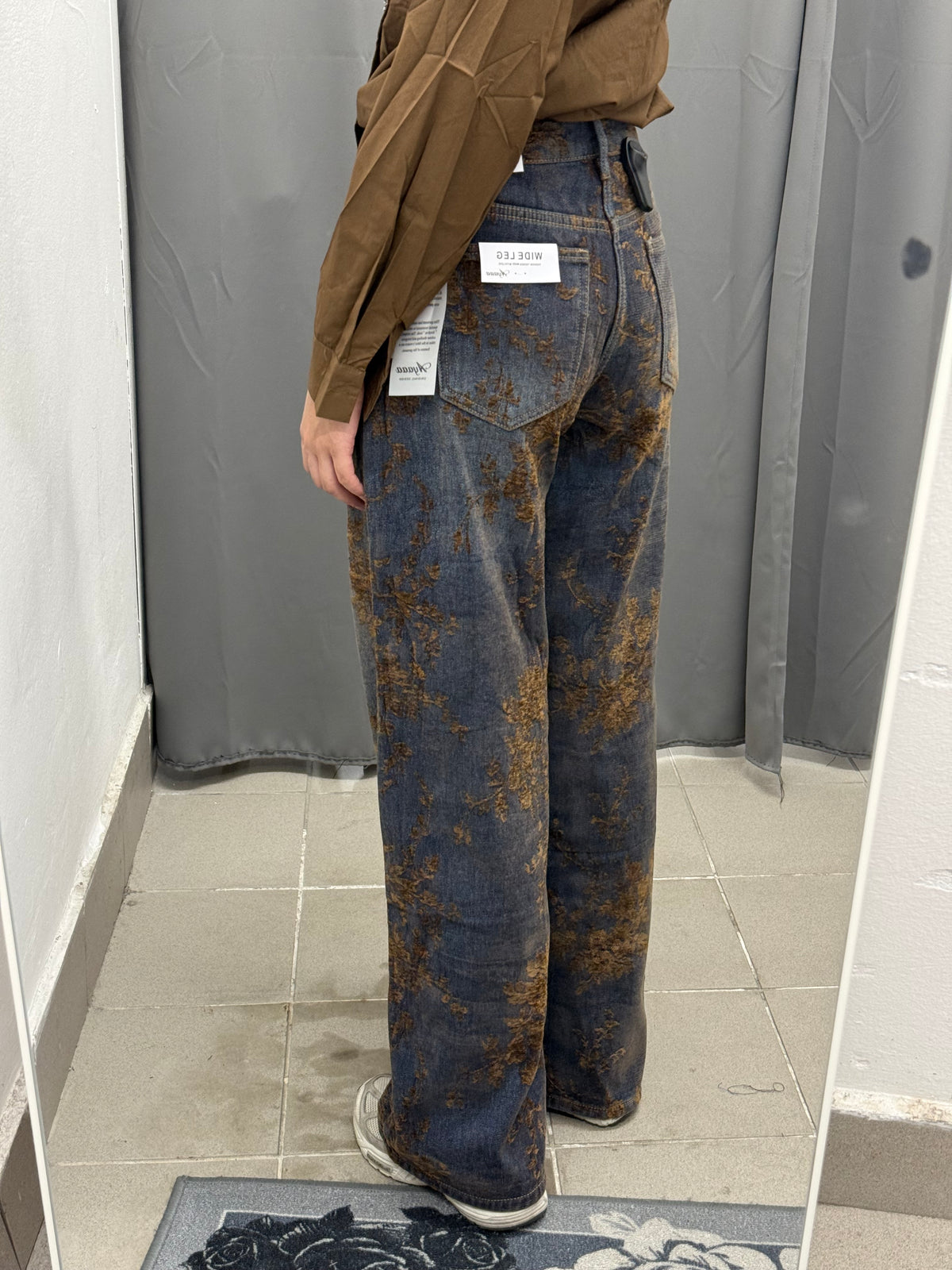 Jeans Wide Leg Con Stampe Fiorate In Velluto FGD MODA