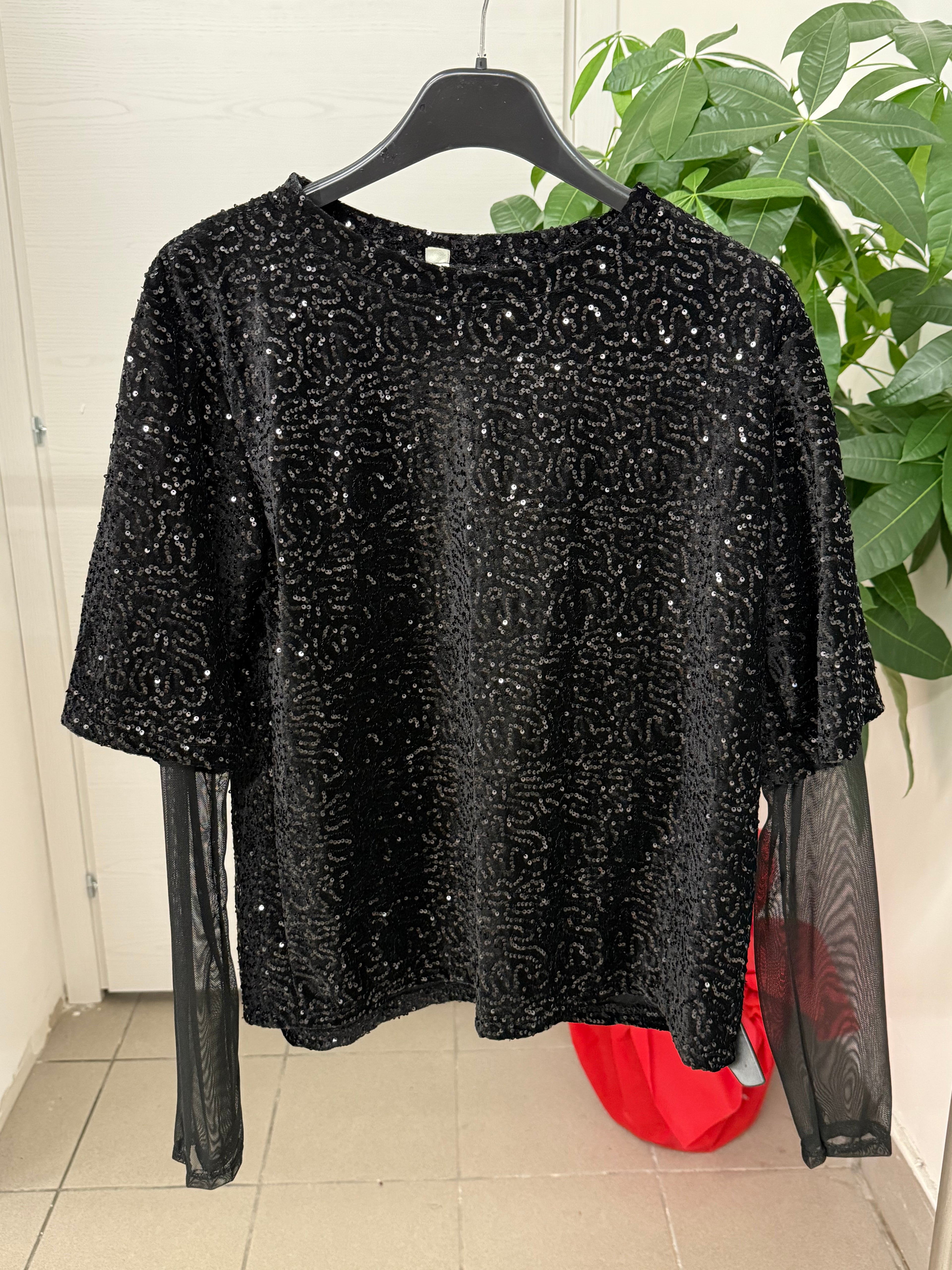 Maglietta a maniche lunghe semitrasparenti con paillettes FGD MODA