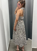 Abito Lungo 100% Cotone Backless con Collo Halter a Fantasia FGD MODA