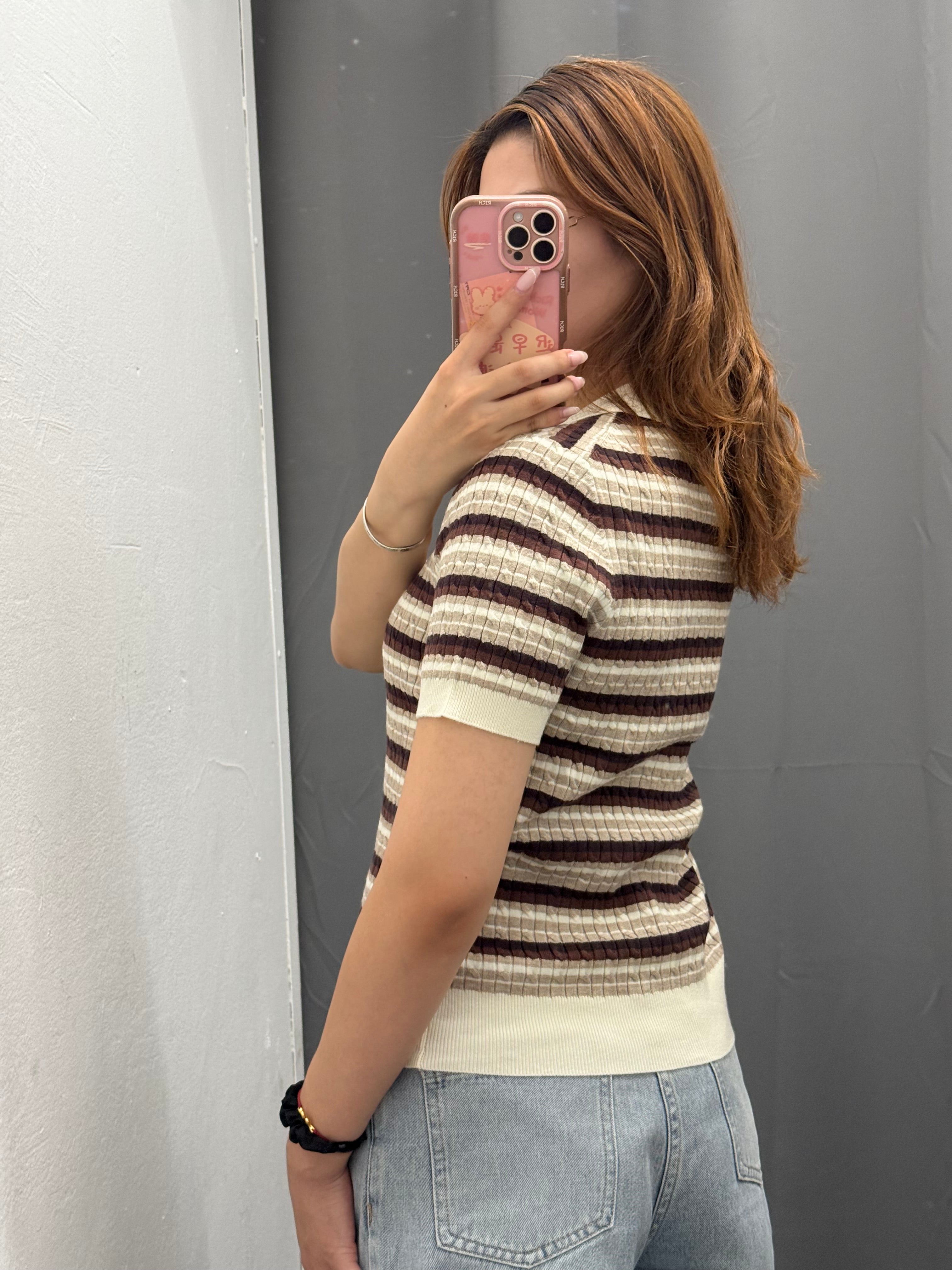 Polo Knit Maniche Corte A Righe FGD MODA
