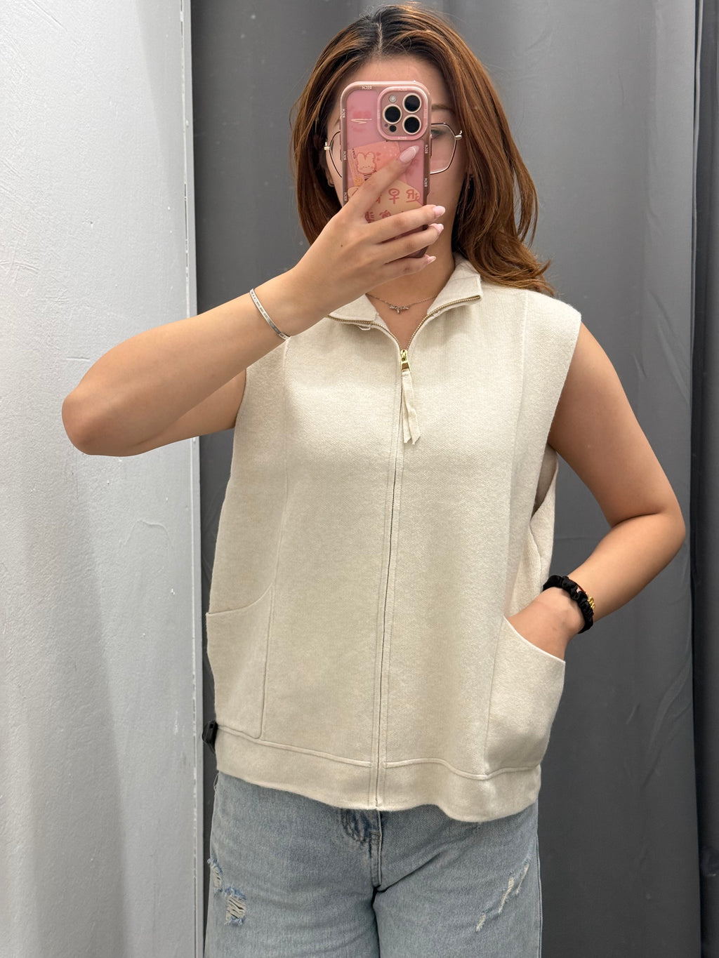 Gilet In Maglia Over Fit Con Zip Con Tasche FGD MODA