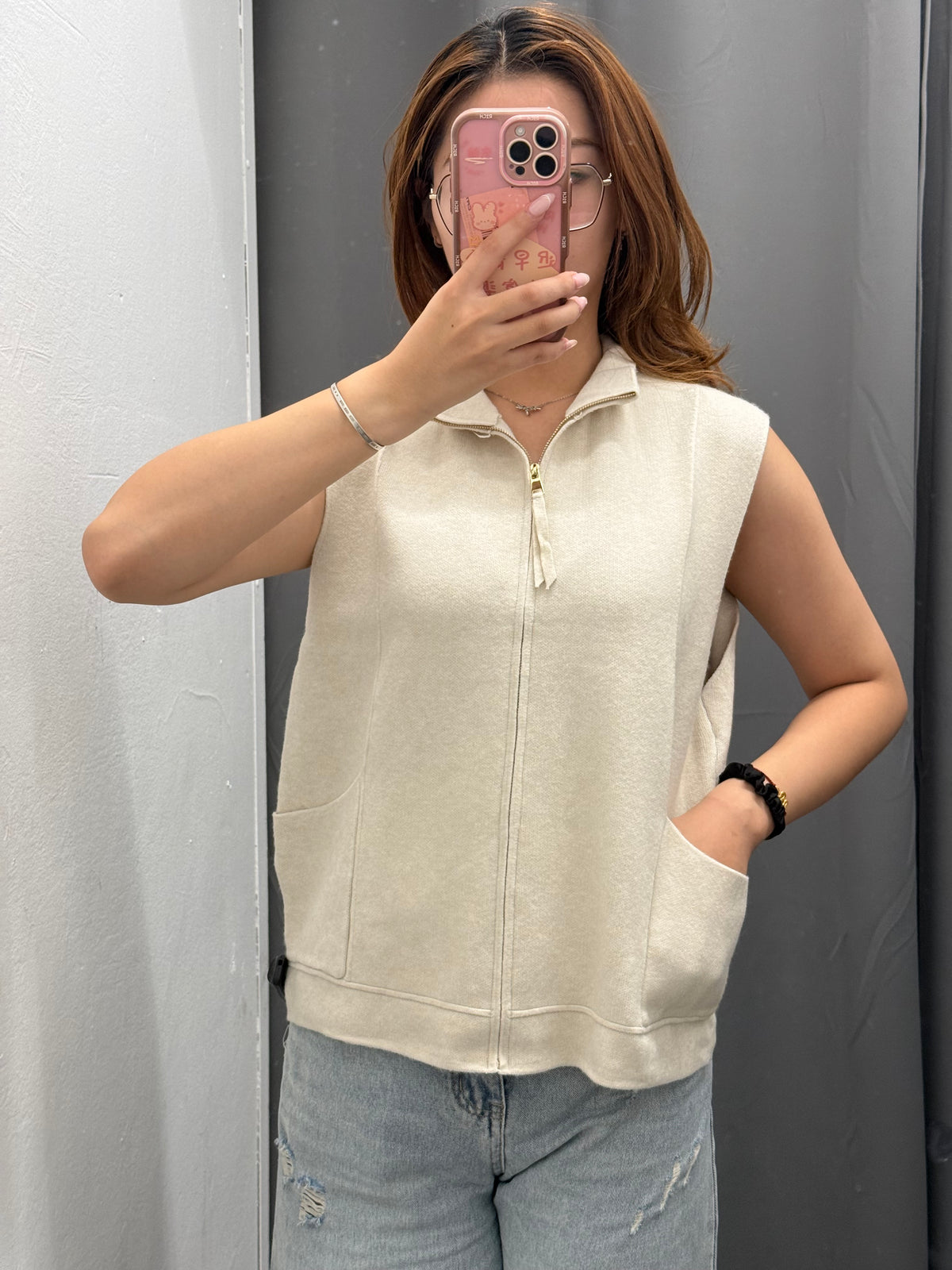 Gilet In Maglia Over Fit Con Zip Con Tasche FGD MODA