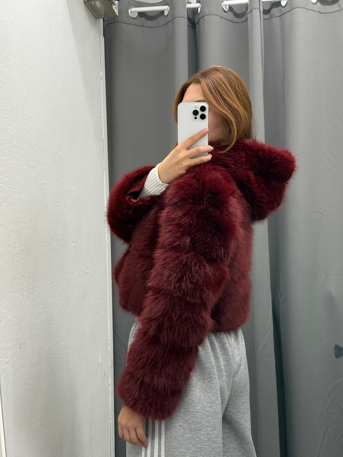 Giacca Pelliccia Crop Chiusura A Zip Con Cappuccio FGD MODA