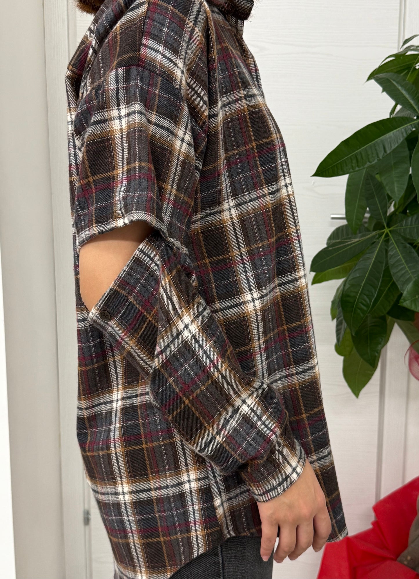 Camicia scozzese con taschino con maniche rimovibili FGD MODA