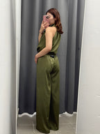 Set coordinato effetto raso Canotta con scollo halter e Pantaloni a palazzo FGD MODA