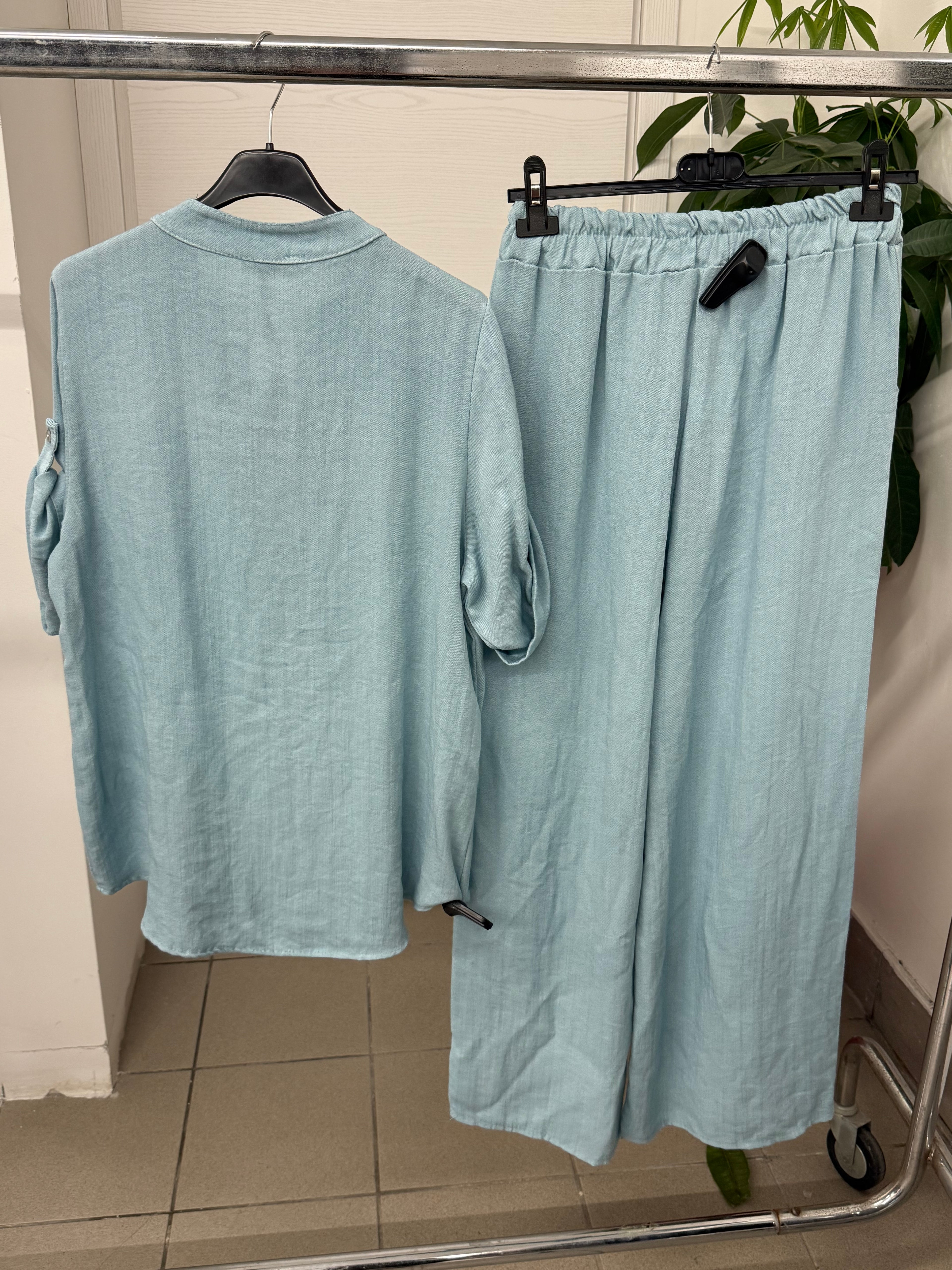 Set coordinato in viscosa e lino Maglietta e Pantaloni a palazzo FGD MODA