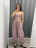 Set Coordinato Top con Spalline Regolabili e Pantaloni Balloon a Quadri FGD MODA
