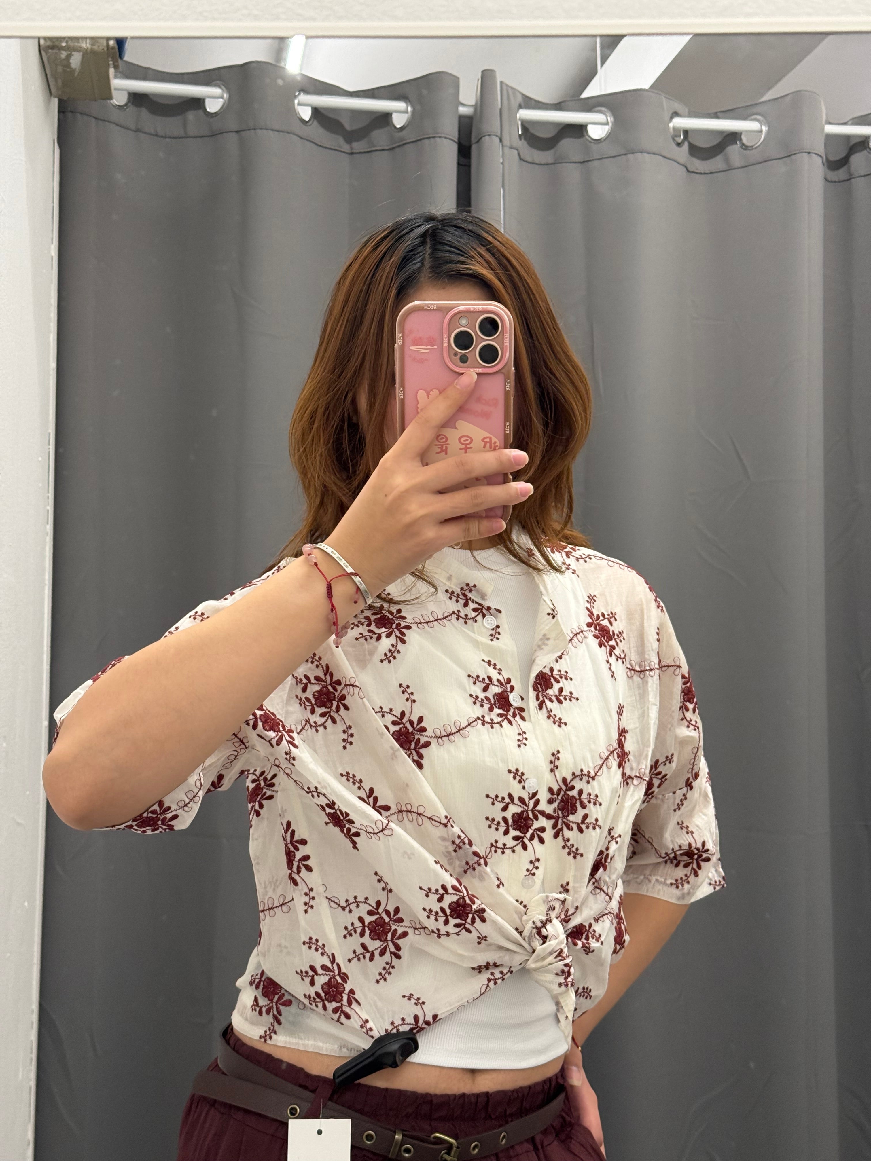 Camicia in Tencel Semitrasparente con Ricami Fiorati Manica 3/4 FGD MODA