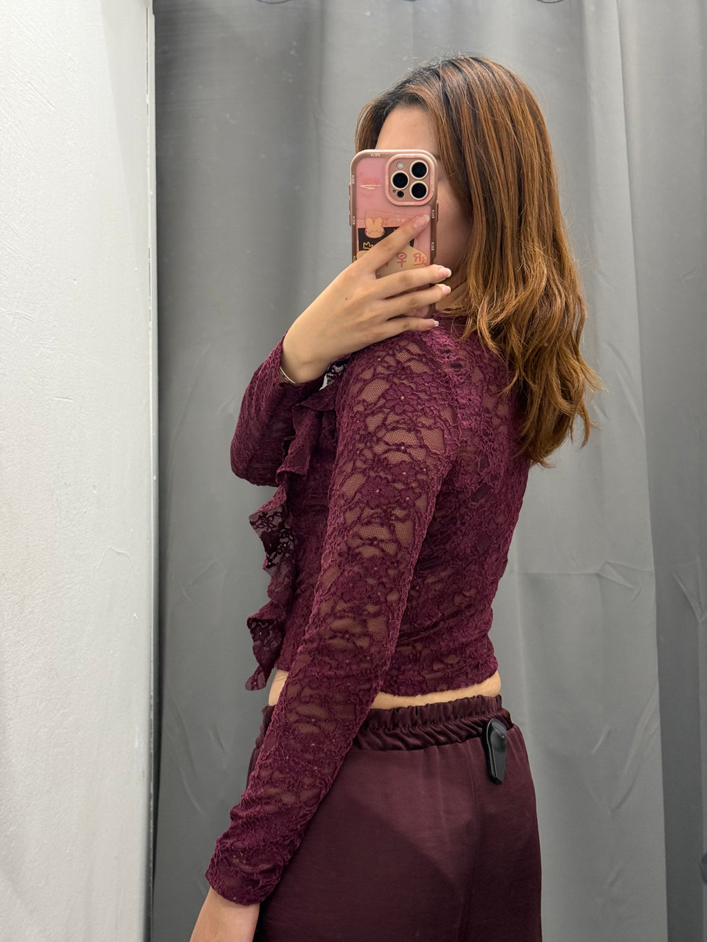 Top Crop In Pizzo A Maniche Lunghe Con Volant FGD MODA