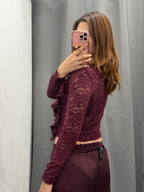 Top Crop In Pizzo A Maniche Lunghe Con Volant FGD MODA