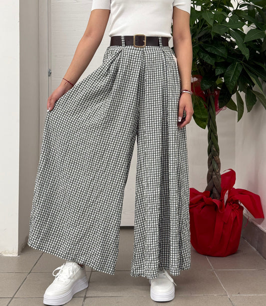 Pantaloni a gamba larga a quadri con cinta FGD MODA