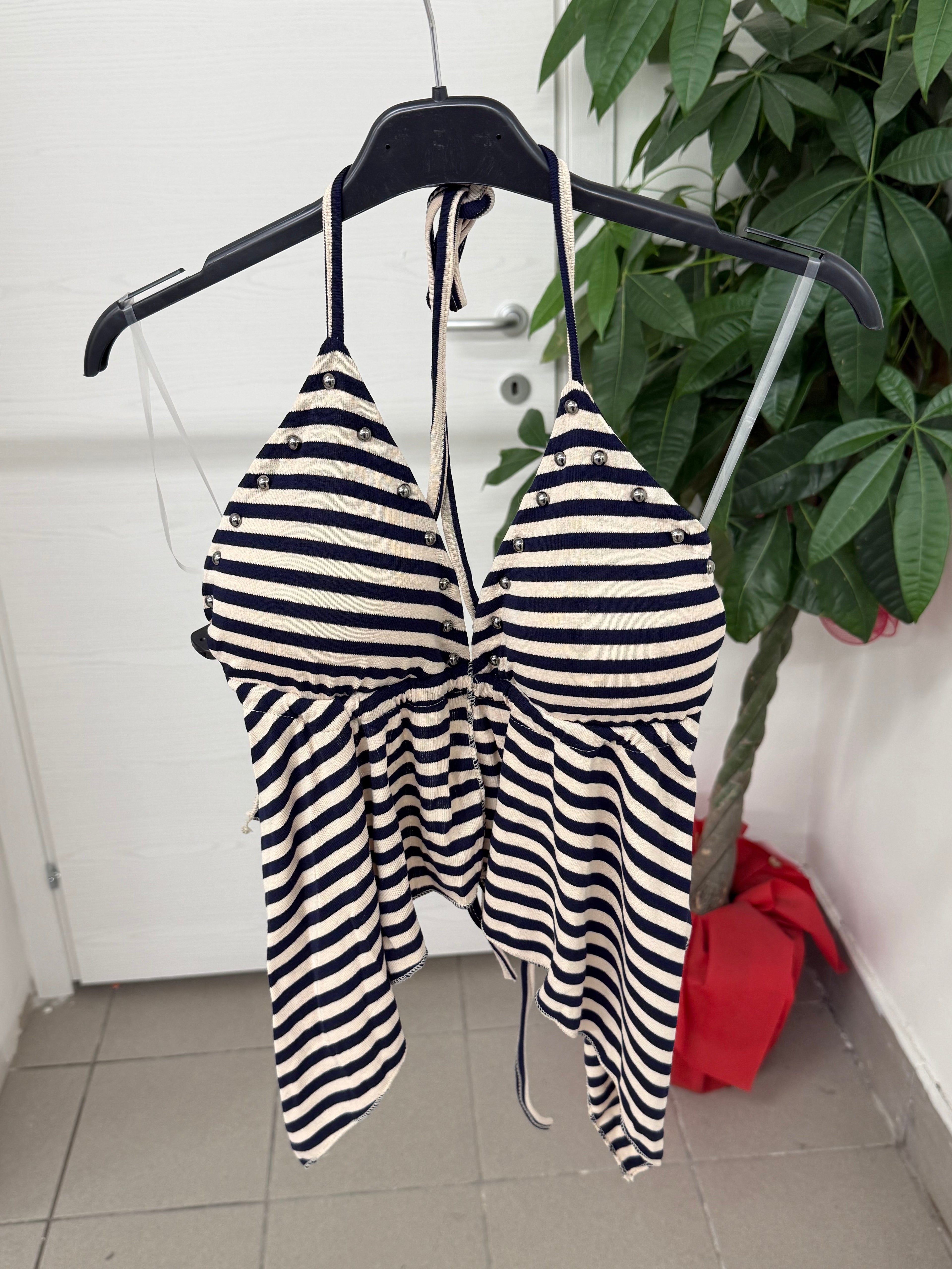 Top Backless a Righe con Borchie FGD MODA