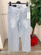 Jeans a palazzo leopardato con brillantini FGD MODA