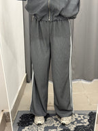 Set Coordinato A Quadretti Giacca Con Zip E Pantaloni A Palazzo Con Strisce Laterali FGD MODA