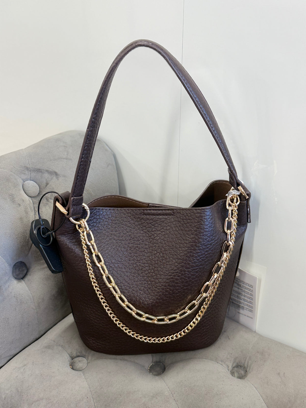 Borsa Secchiello Ecopelle con Catena Dorata FGD MODA