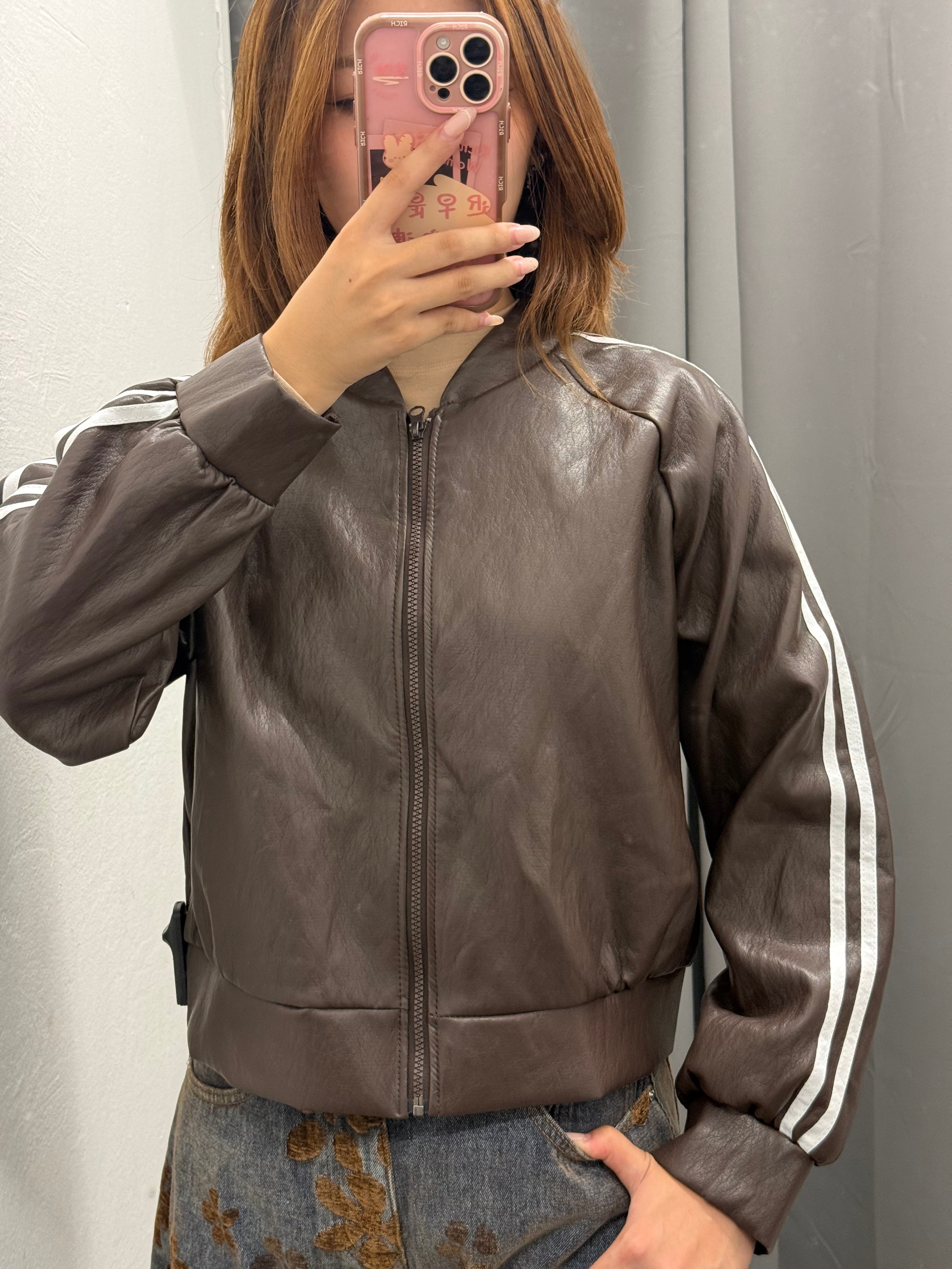Giacca Bomber In Ecopelle Con Strisce Laterali FGD MODA