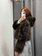 Giacca Pelliccia Crop Chiusura A Zip Con Cappuccio FGD MODA