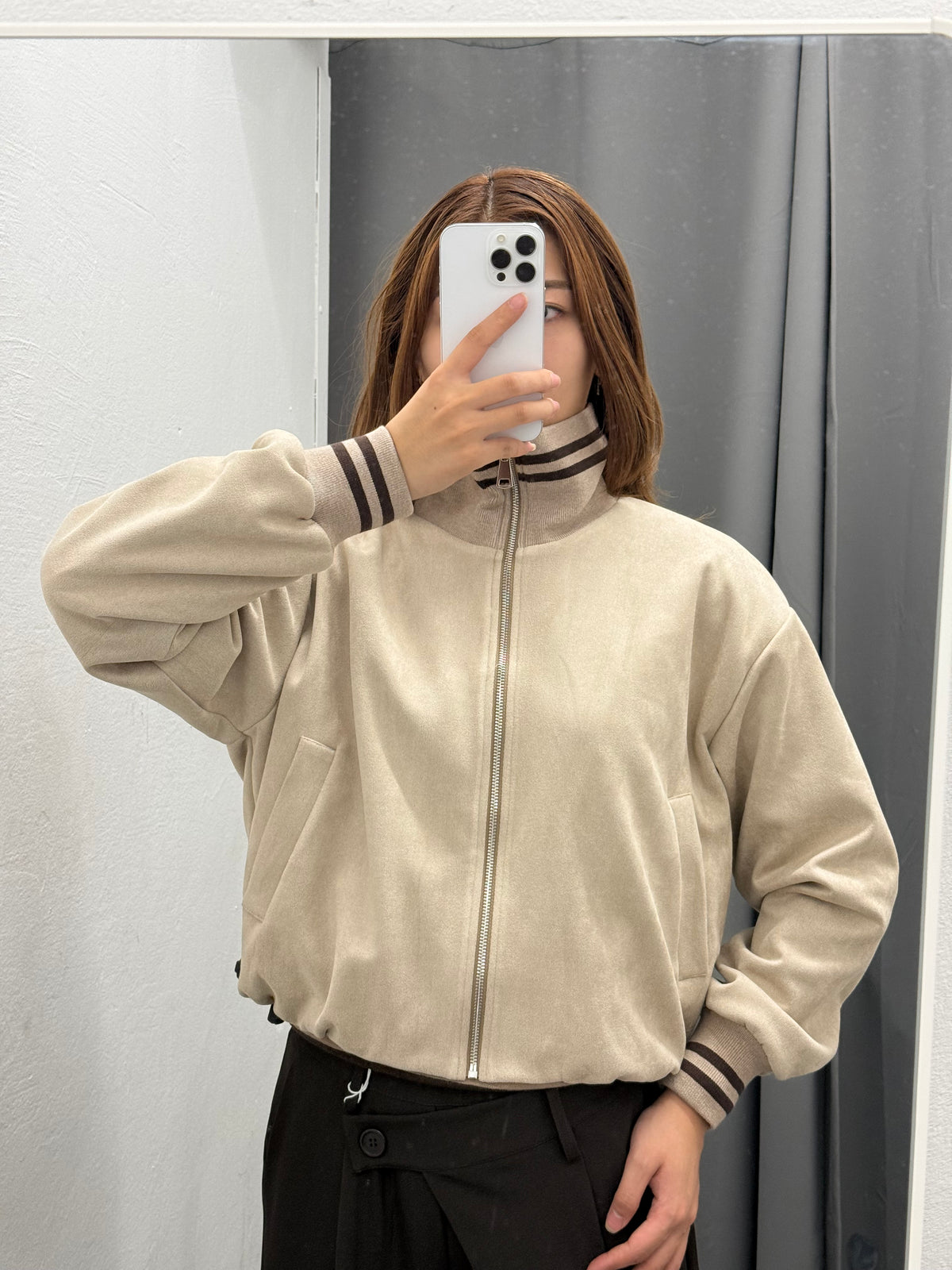Giacca Bomber In Camoscio Con Colletto E Polsini A Righe FGD MODA