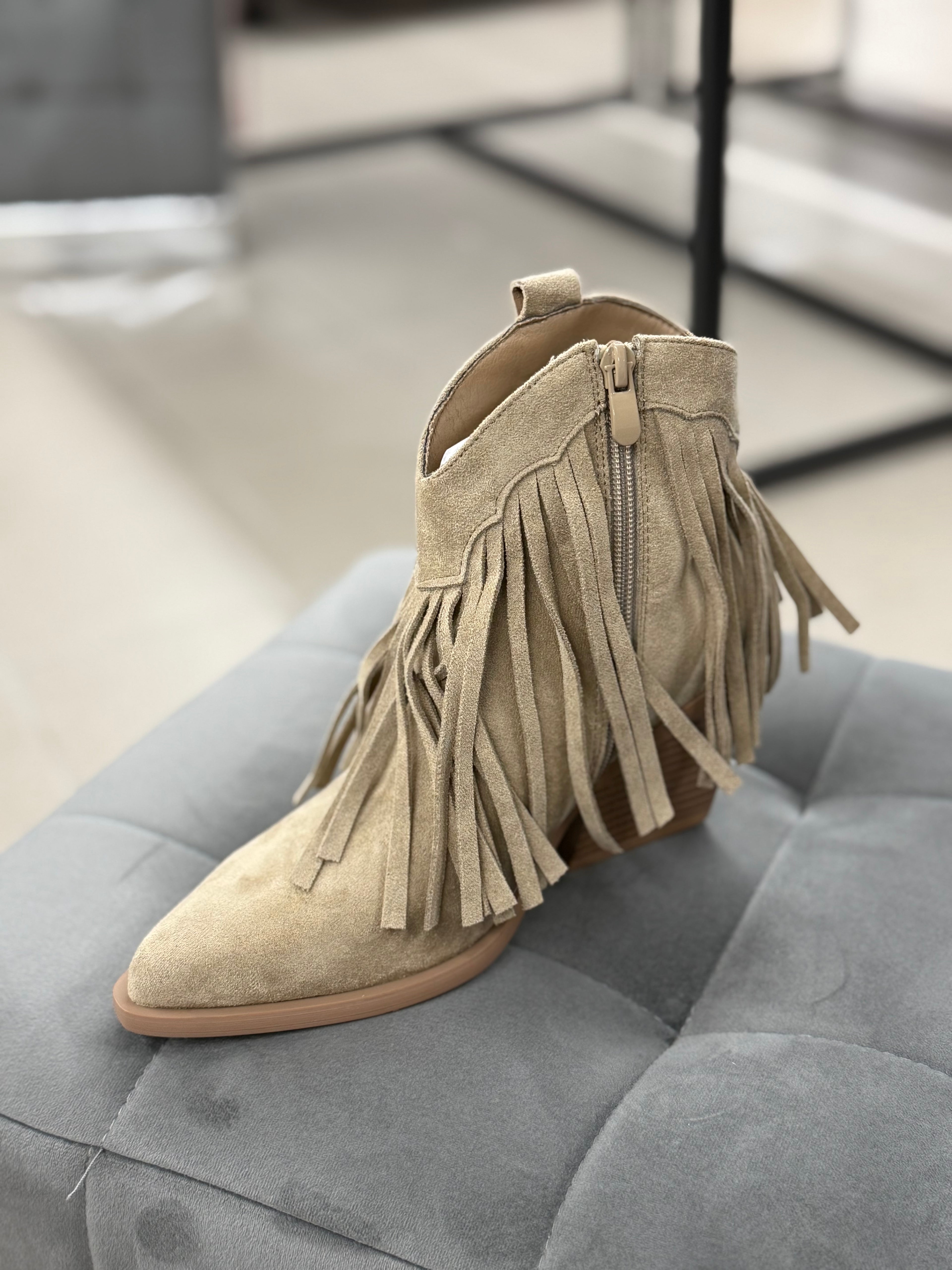 Stivali texani in camoscio con frange tacco 7cm GA059 FGD MODA