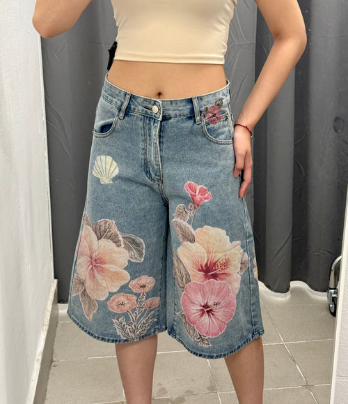 Bermuda di jeans con stampe fiorate FGD MODA