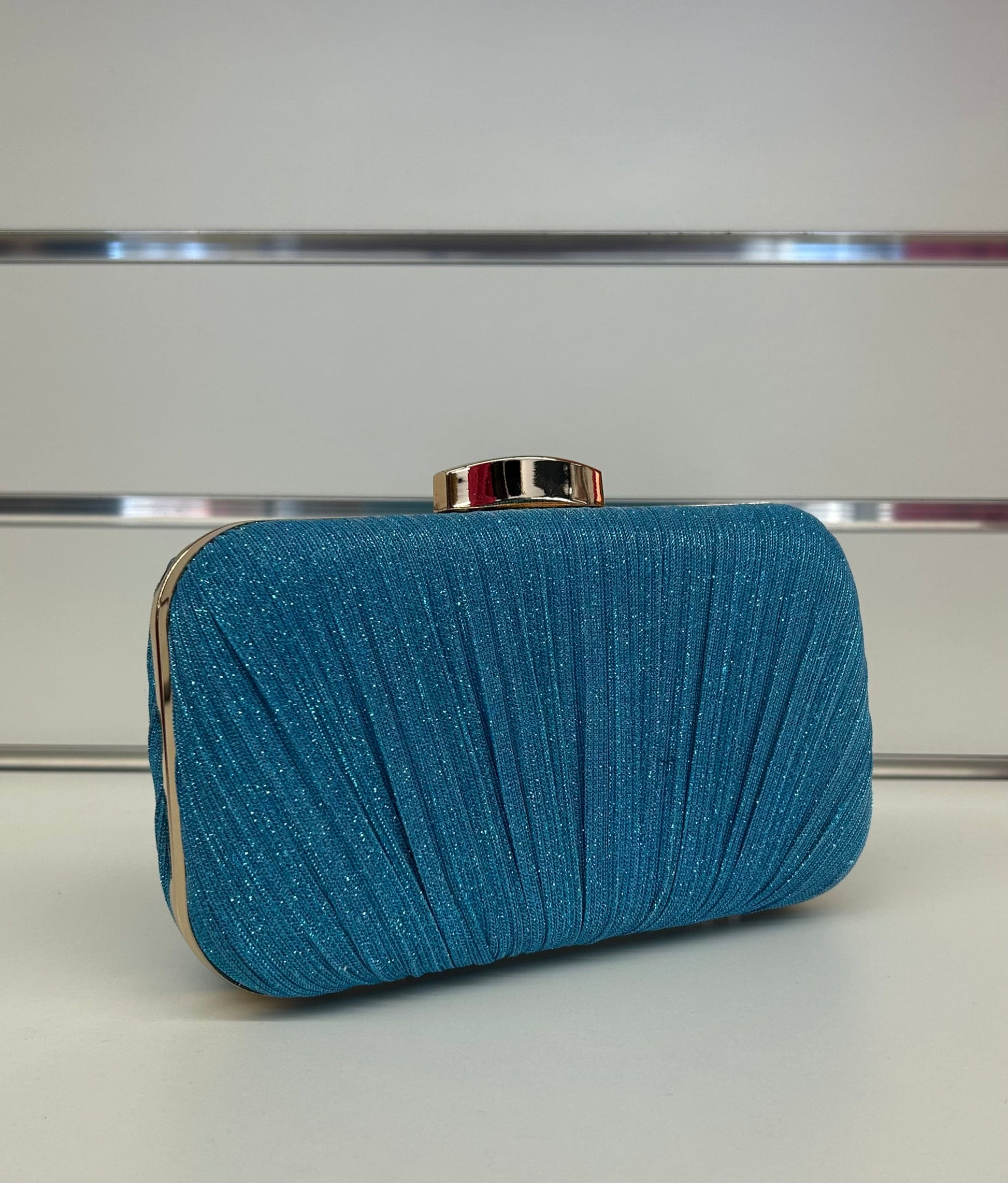 Pochette clutch brillantinata con chiusura in alto e tracolla FGD MODA
