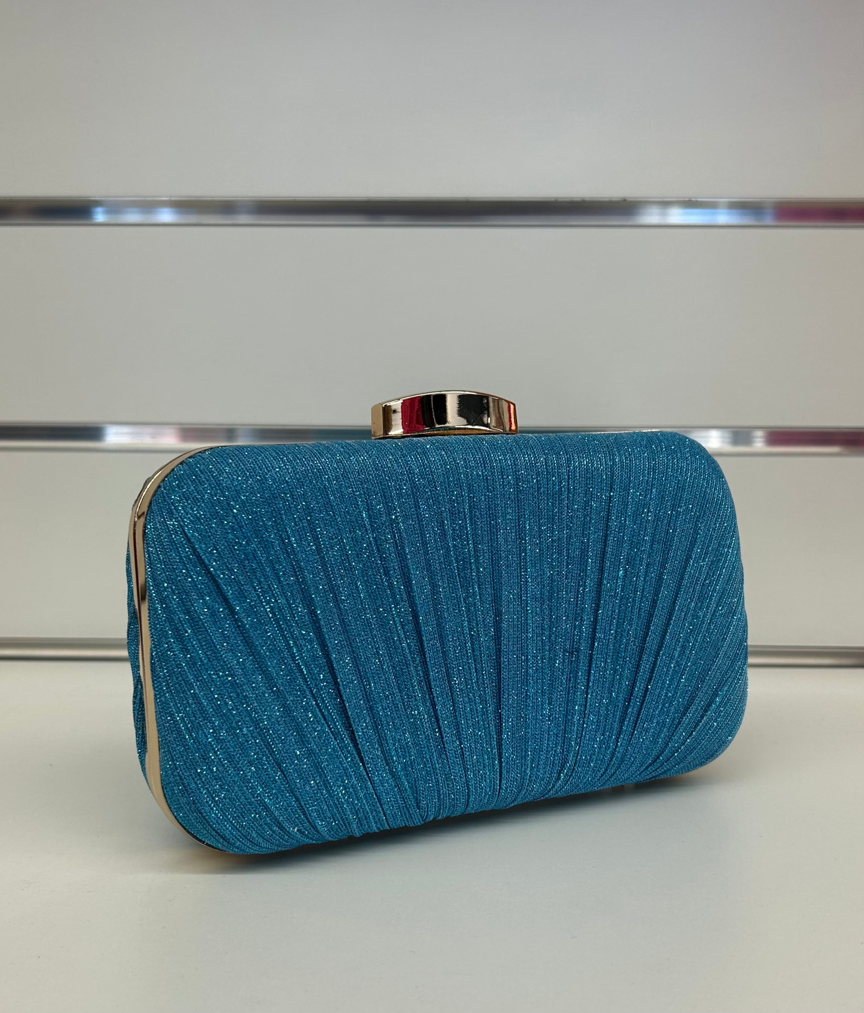 Pochette clutch brillantinata con chiusura in alto e tracolla FGD MODA