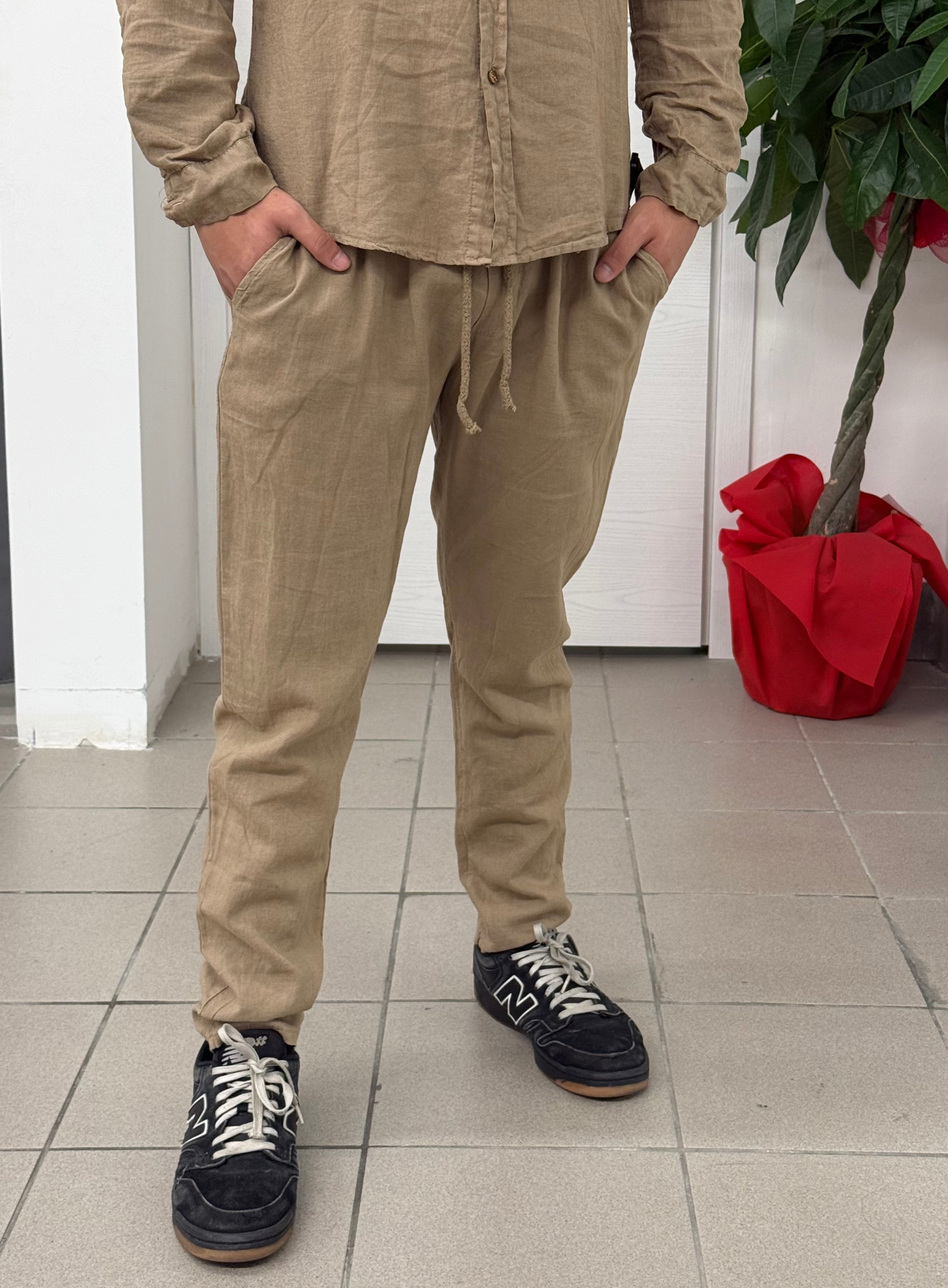 Pantaloni 100% lino con laccio FGD MODA