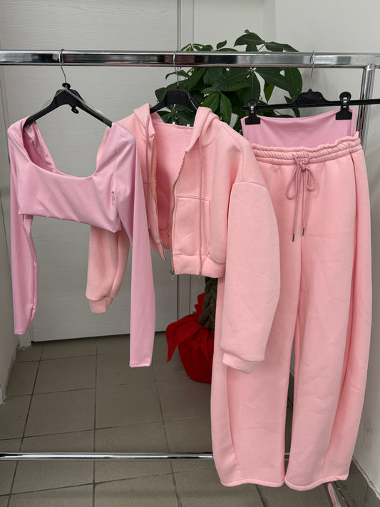 Set coordinato 3 pezzi felpato Maglietta, Felpa e Pantaloni balloon