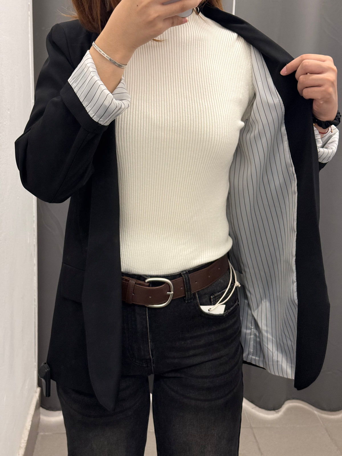 Giacca blazer over fit con fordera a righe senza chiusura FGD MODA